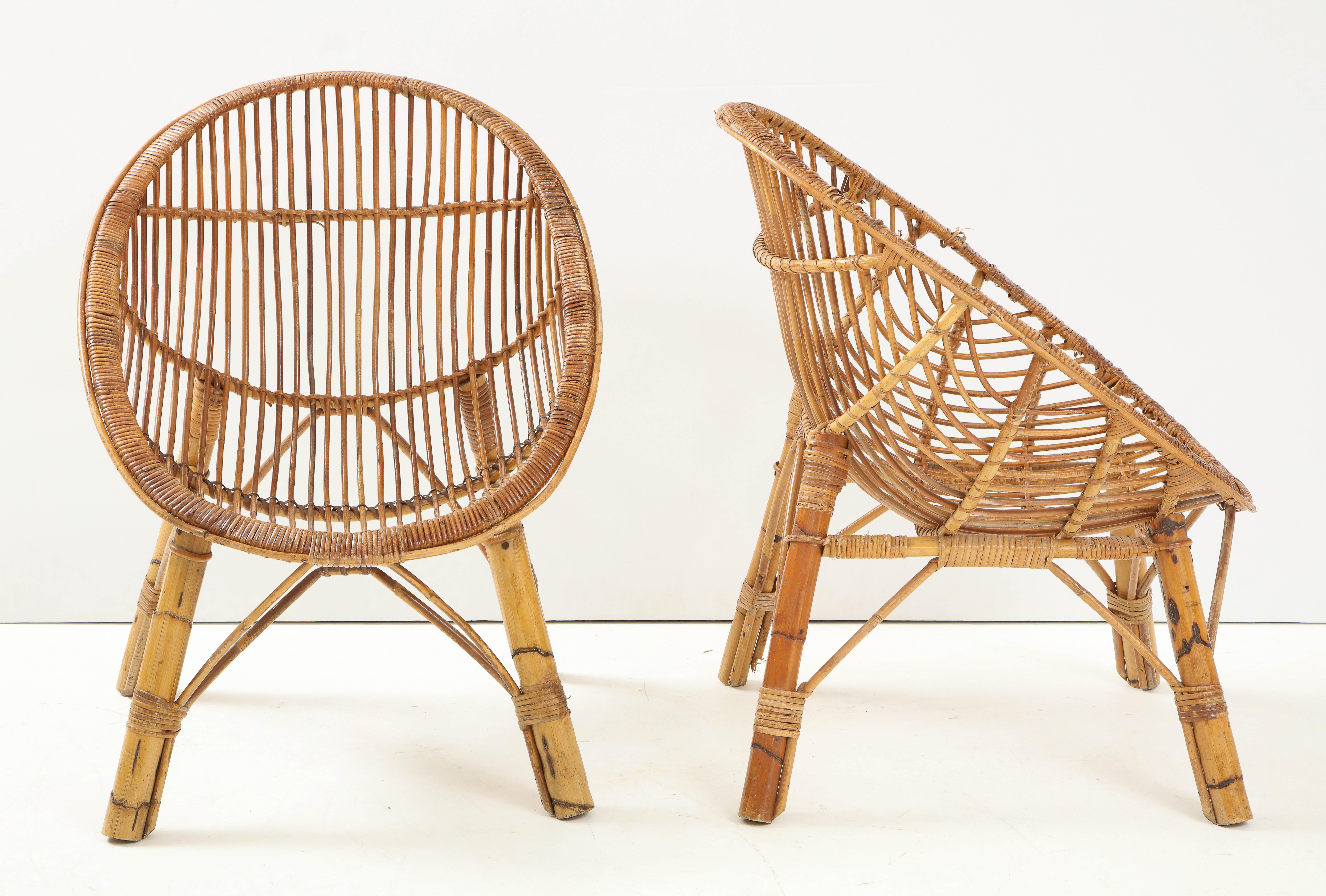 Mid-Century Modern Pair of Italian Bamboo Scoop Chairs