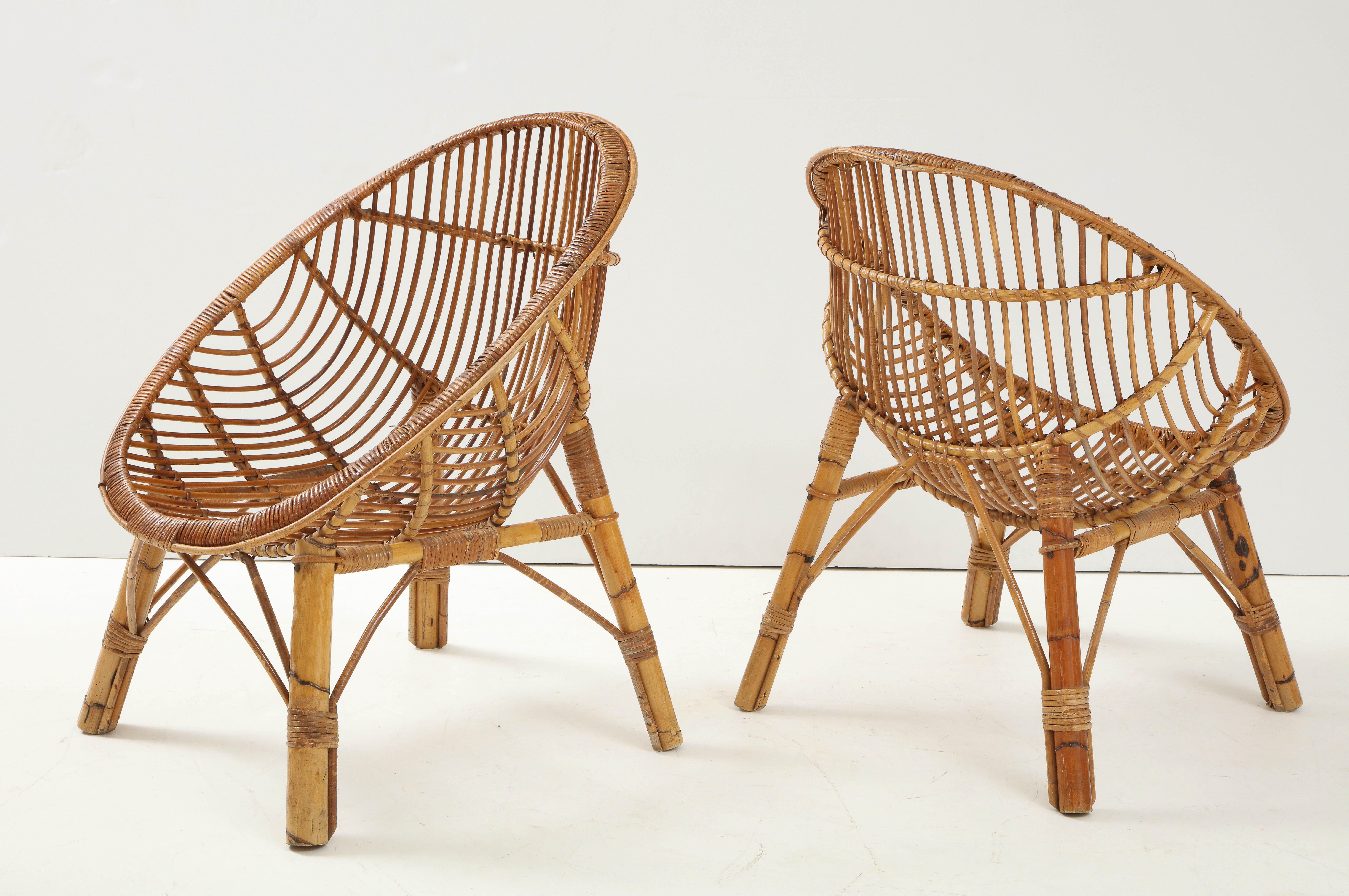 Pair of Italian Bamboo Scoop Chairs In Good Condition In New York, NY