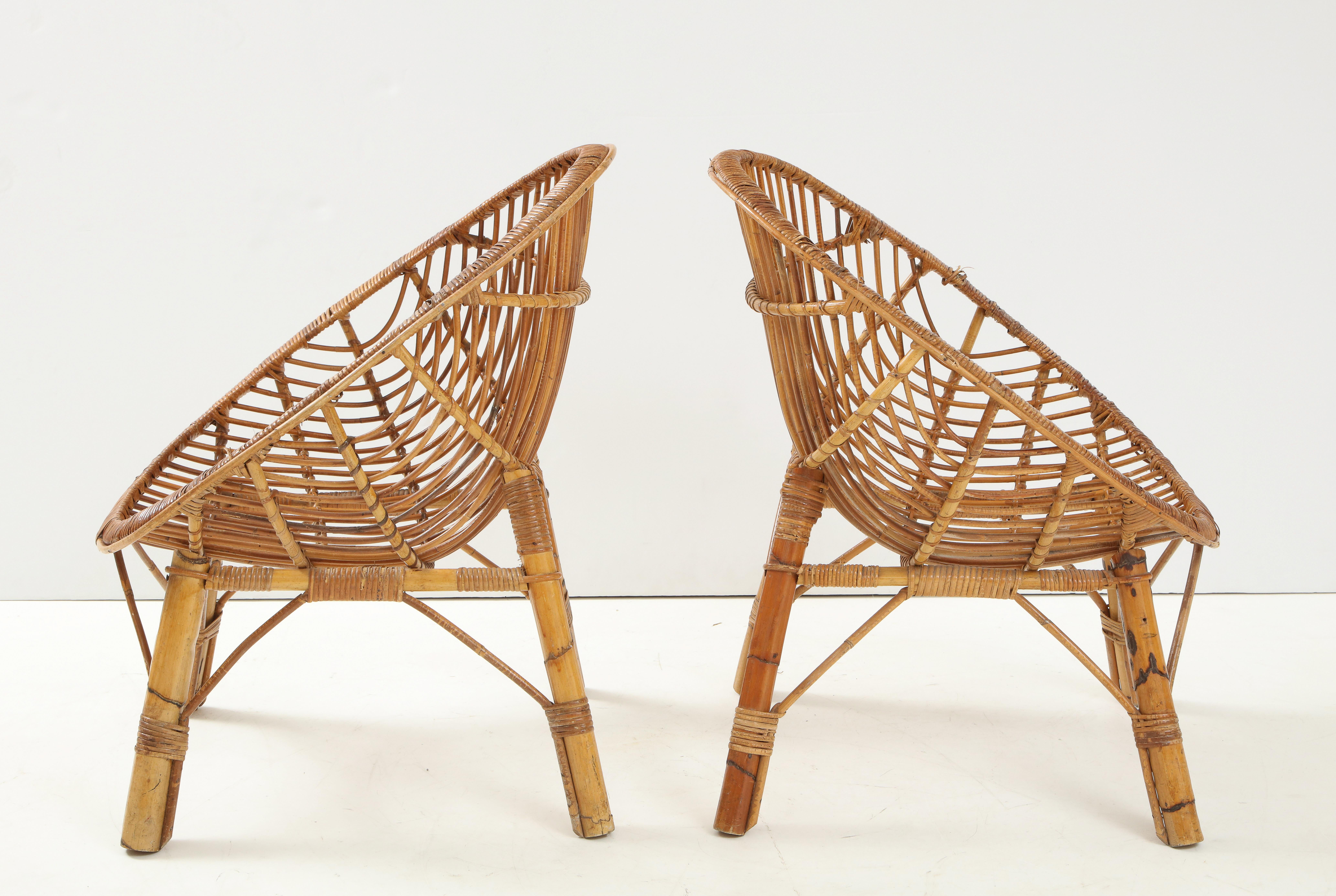 Mid-20th Century Pair of Italian Bamboo Scoop Chairs