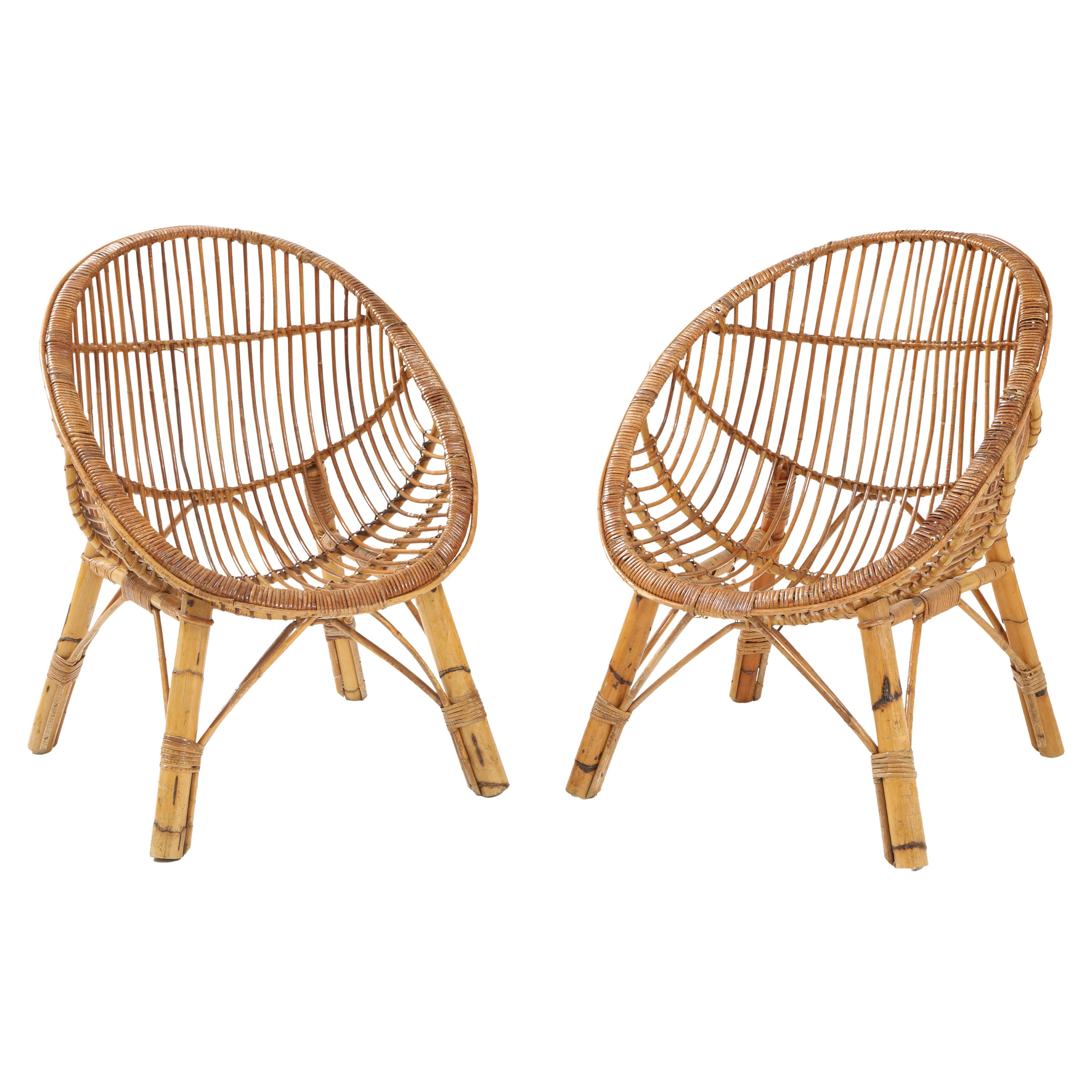 Pair of Italian Bamboo Scoop Chairs