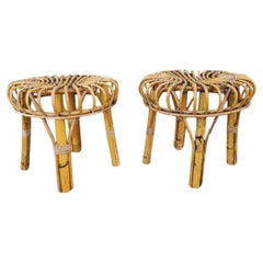 Pair of Italian Bamboo Stools by Franco Albini, Italy, 60s