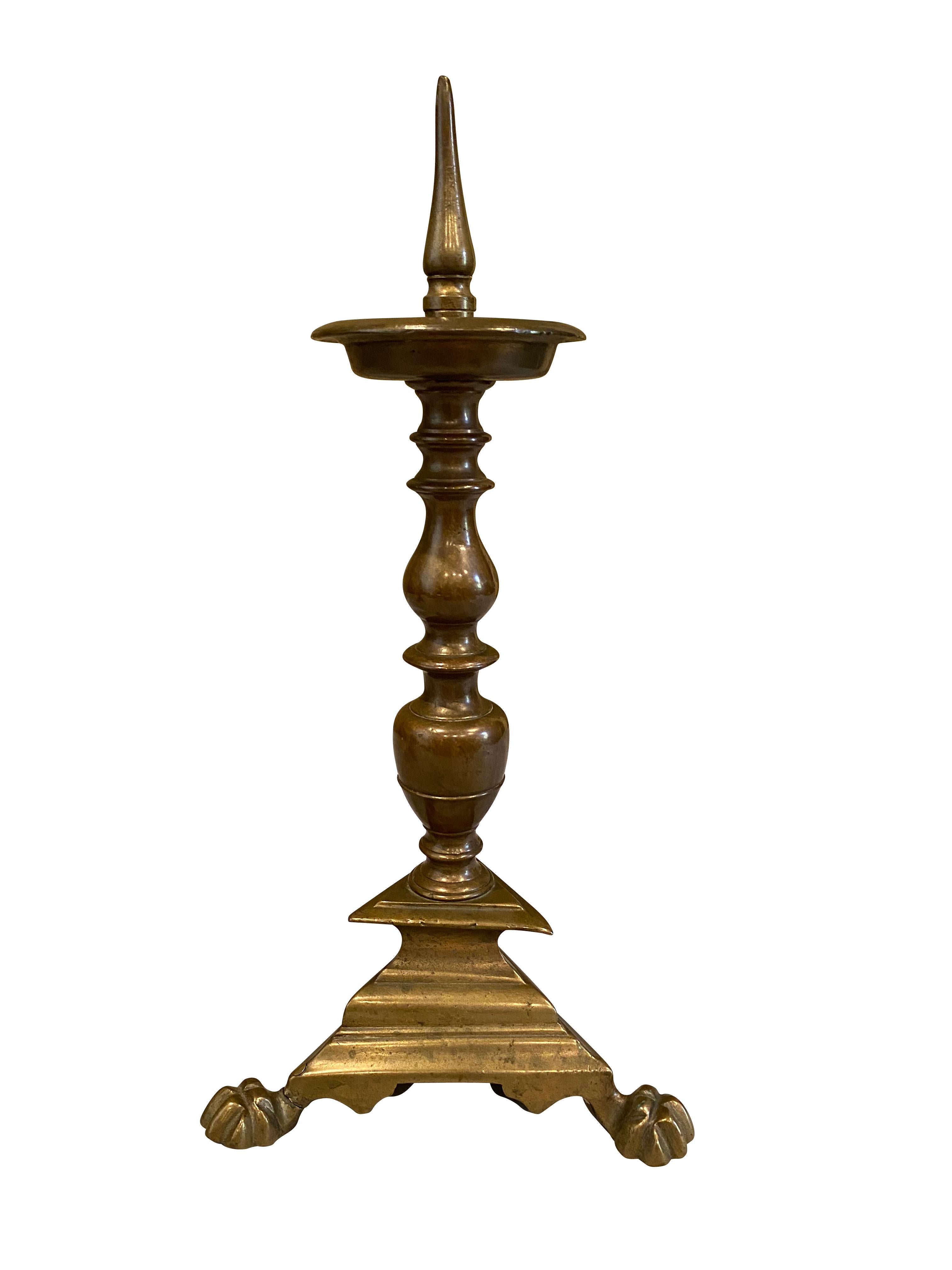 Pair of Italian Baroque Bronze Pricket Candlesticks In Good Condition For Sale In Essex, MA