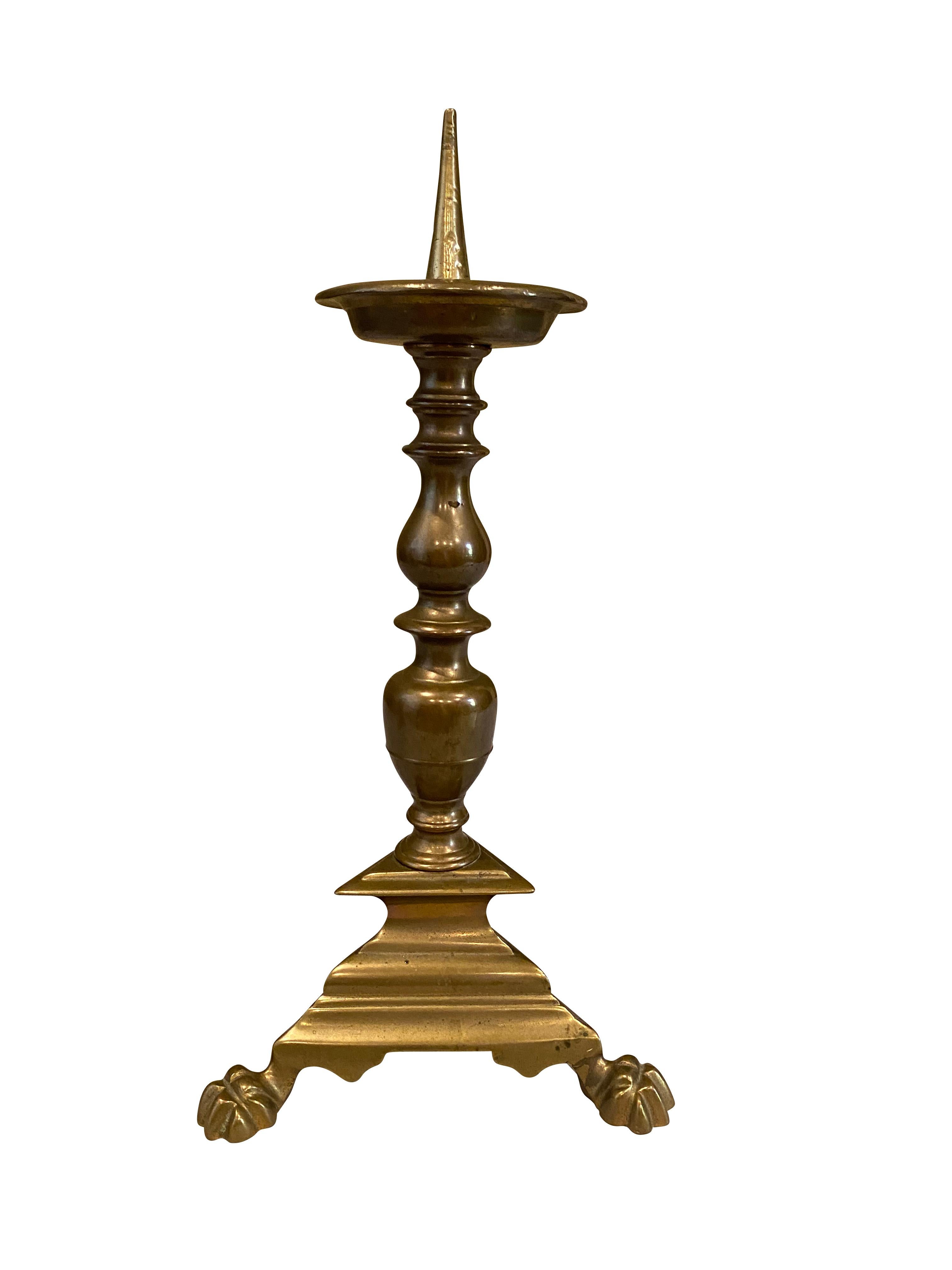 17th Century Pair of Italian Baroque Bronze Pricket Candlesticks For Sale