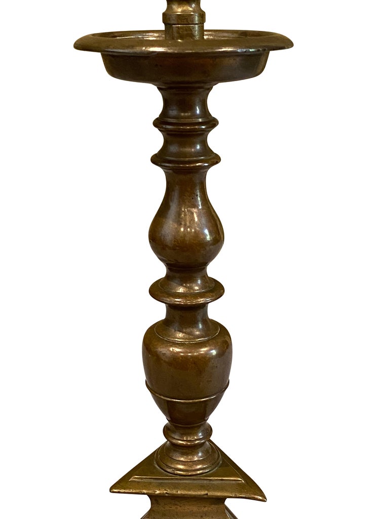 Pair of Italian Baroque Bronze Pricket Candlesticks For Sale at