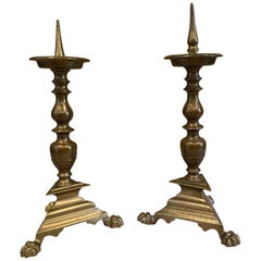 Pair of Italian Baroque Bronze Pricket Candlesticks