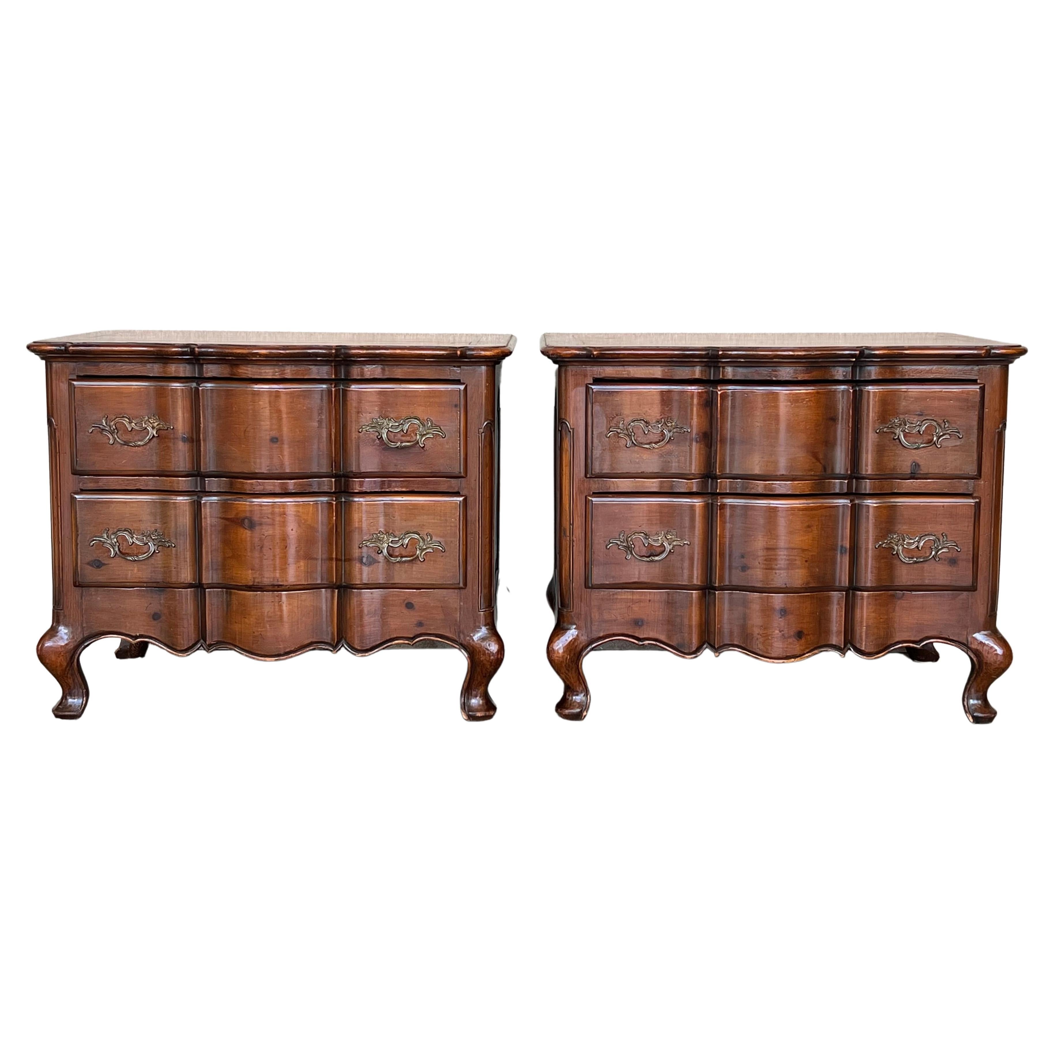 Pair of Italian Baroque Burled Walnut Chests of Nightstands For Sale