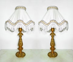 Pair of Italian Baroque Carved Giltwood Candlesticks Torchères Ivory Table Lamps