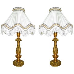 Pair of Italian Baroque Carved Giltwood Candlesticks Torchères Ivory Table Lamps