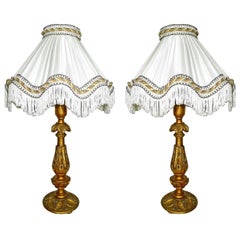 Pair of Italian Baroque Carved Giltwood Candlesticks Torchères Ivory Table Lamps