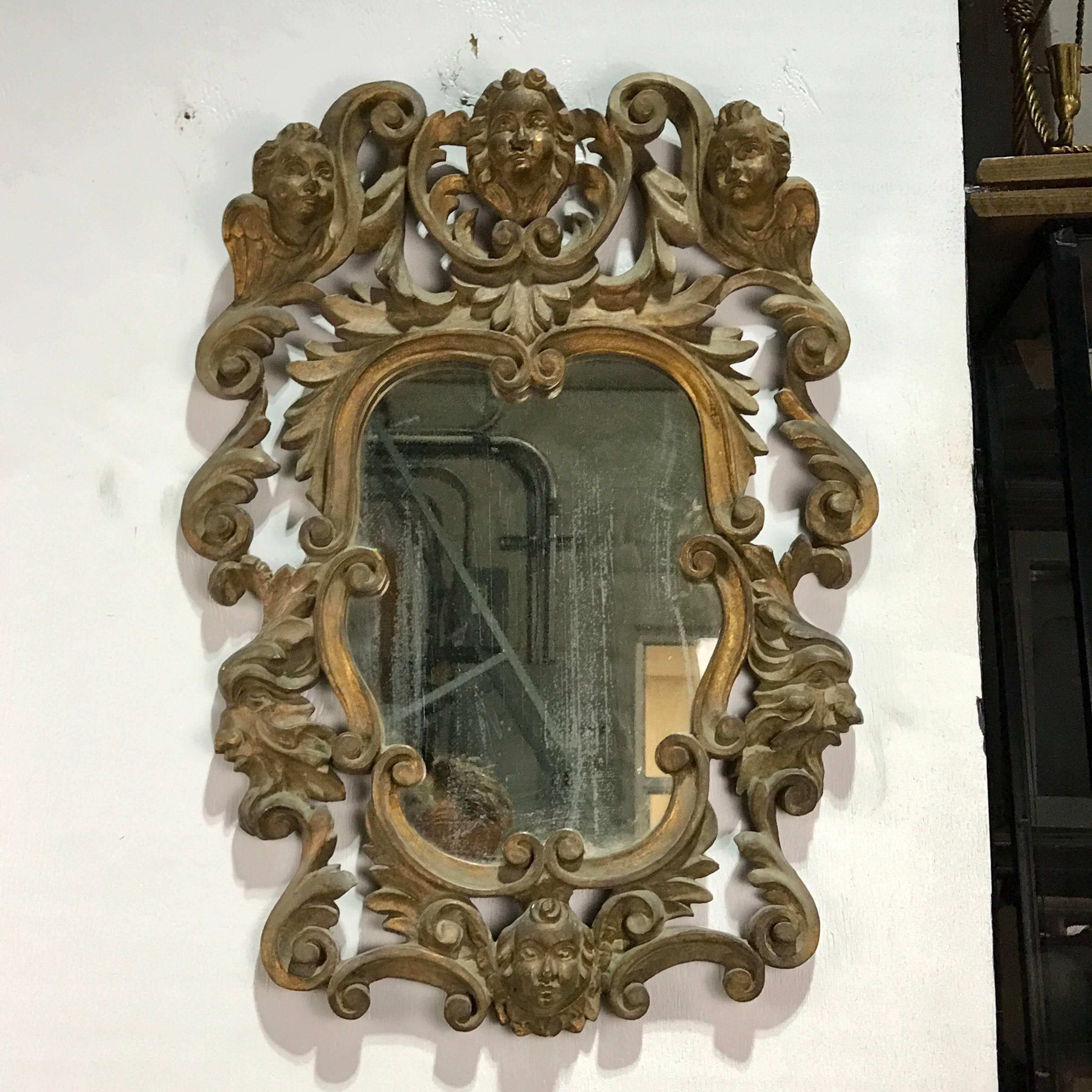 Pair of Italian Baroque Carved Wood Mirrors In Good Condition In West Palm Beach, FL