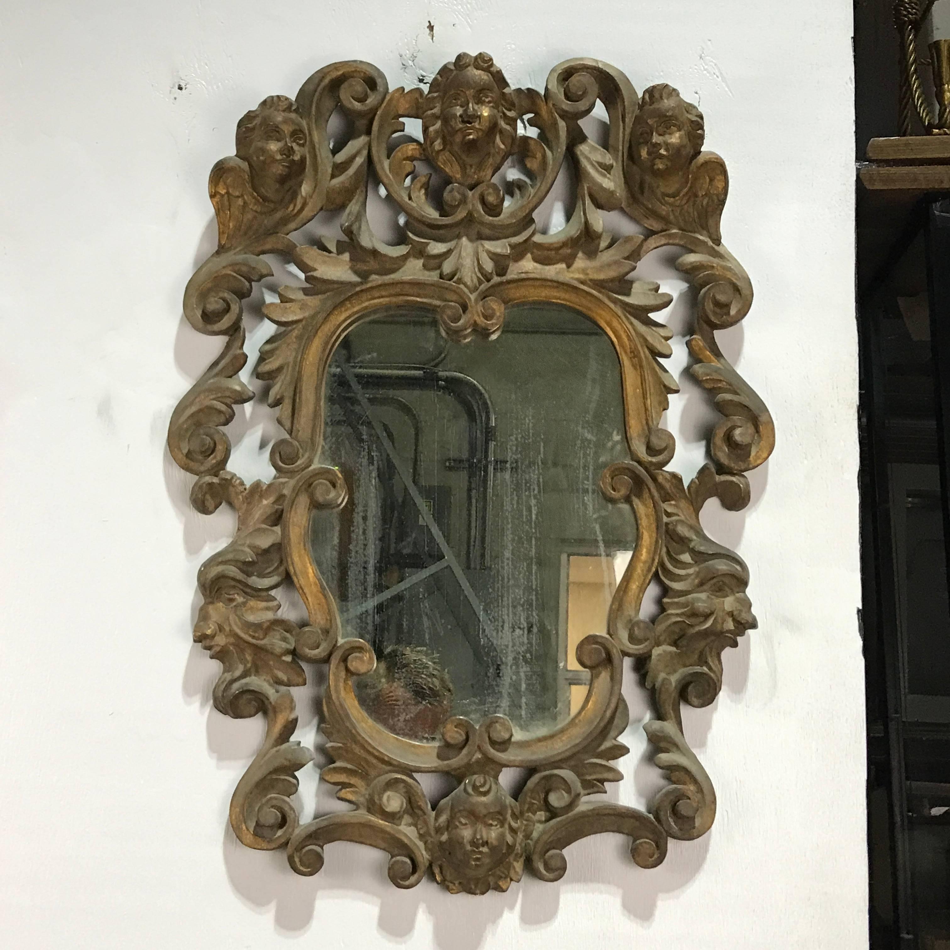 19th Century Pair of Italian Baroque Carved Wood Mirrors