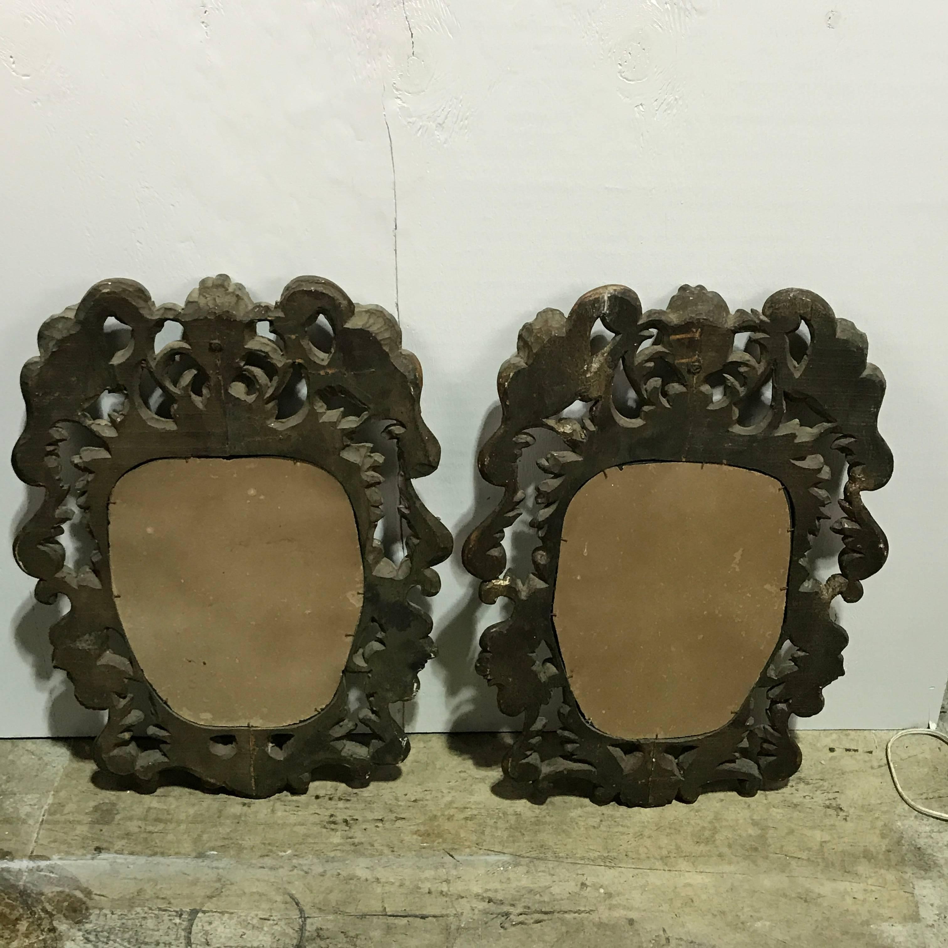 Pair of Italian Baroque Carved Wood Mirrors 2