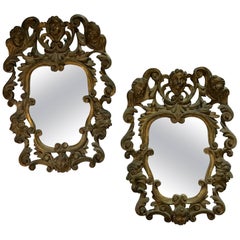 Pair of Italian Baroque Carved Wood Mirrors