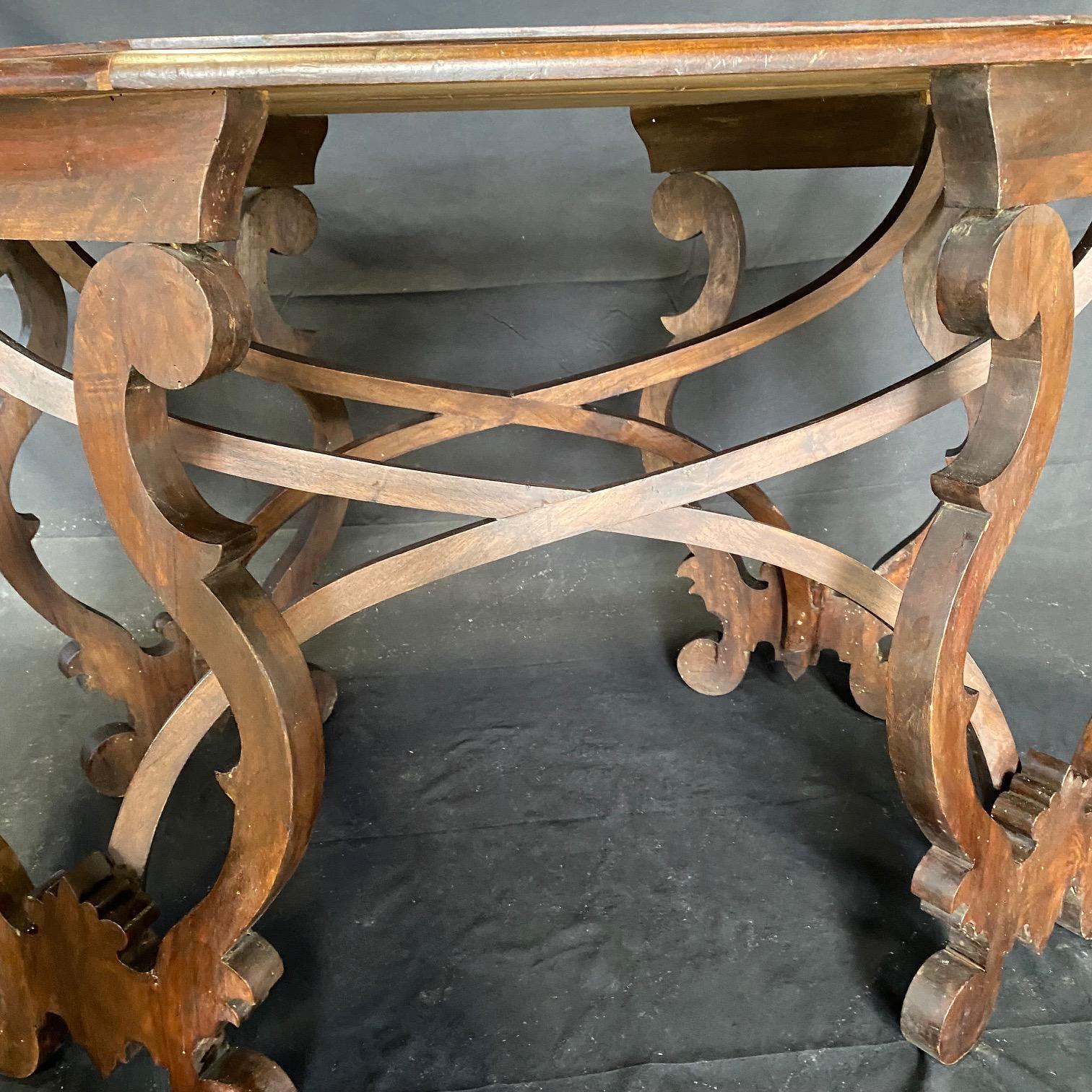Pair of Italian Baroque Early 18th Century Demilune Walnut Console Tables For Sale 8