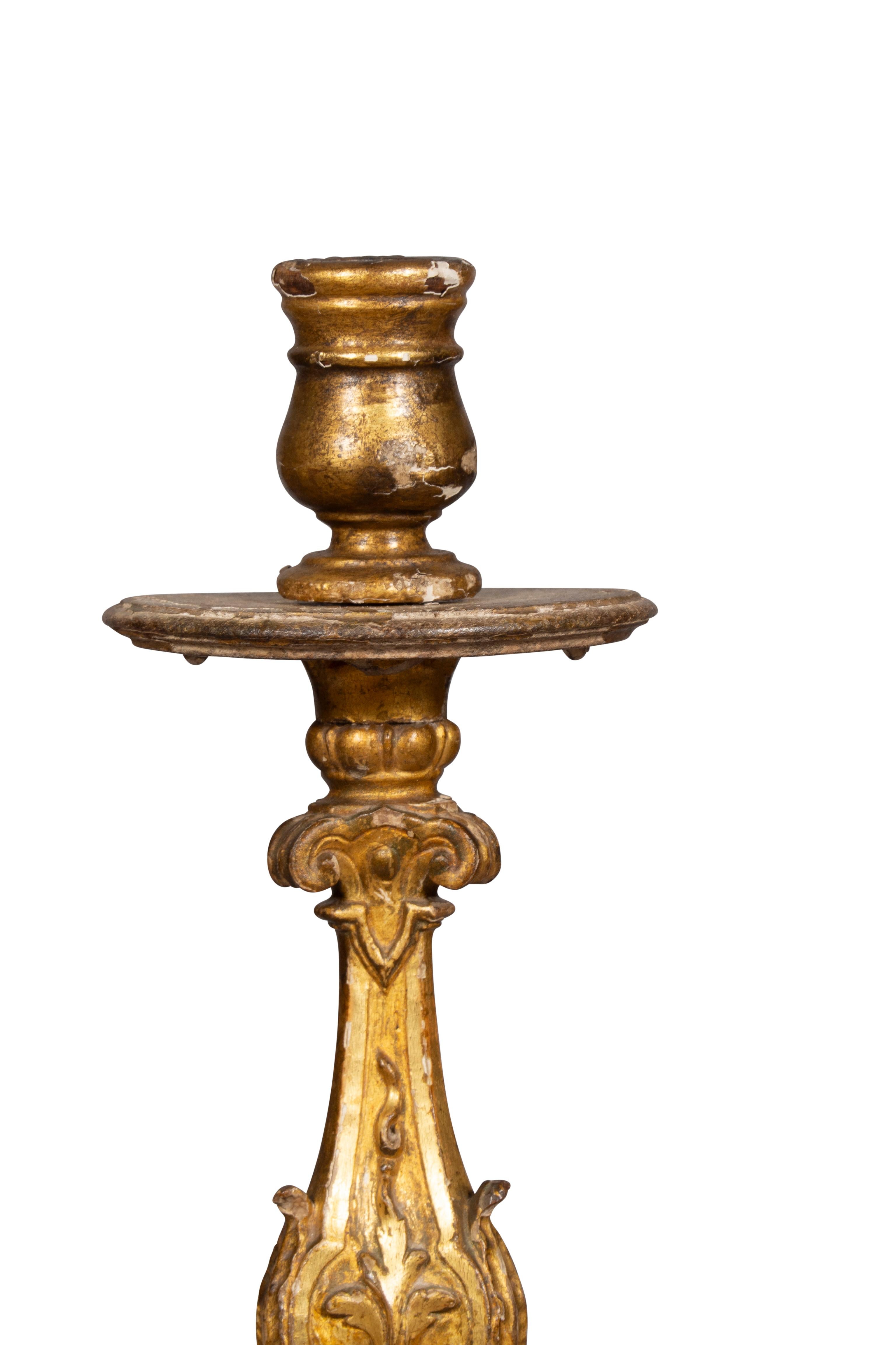 Pair Of Italian Baroque Giltwood Candlesticks For Sale 7