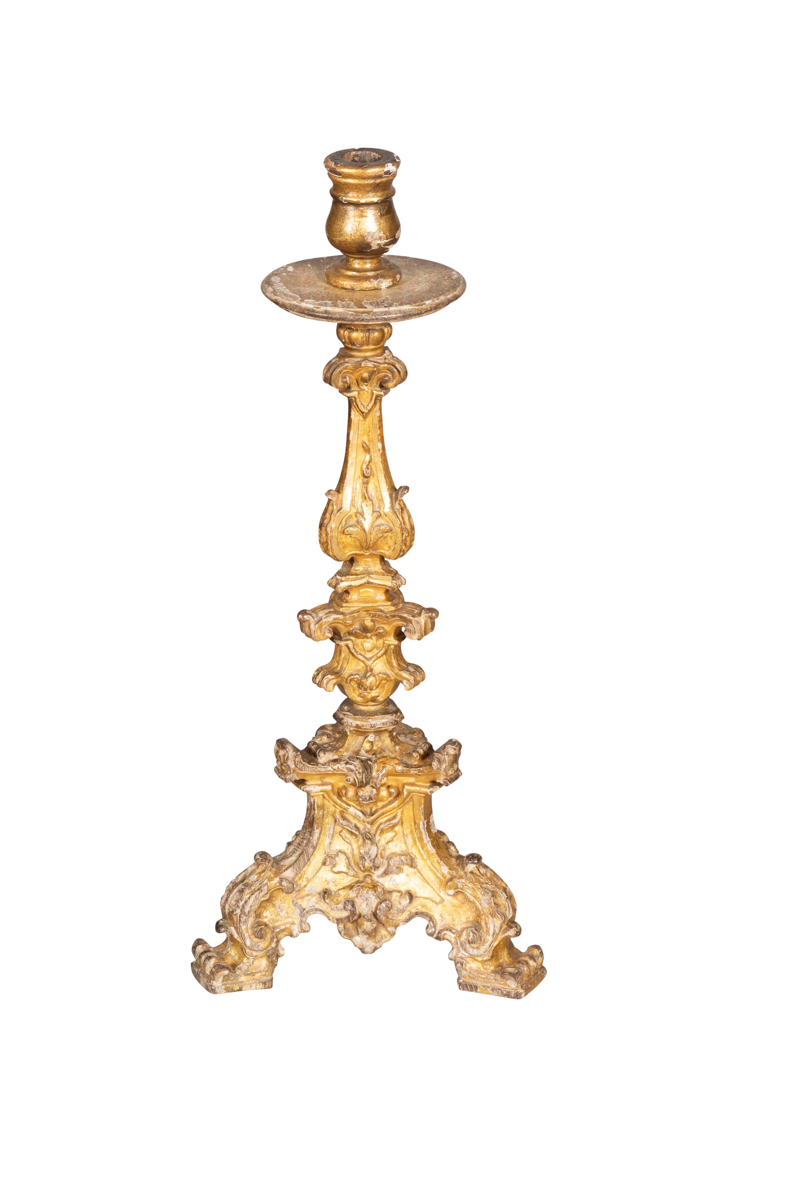 Pair Of Italian Baroque Giltwood Candlesticks For Sale 3