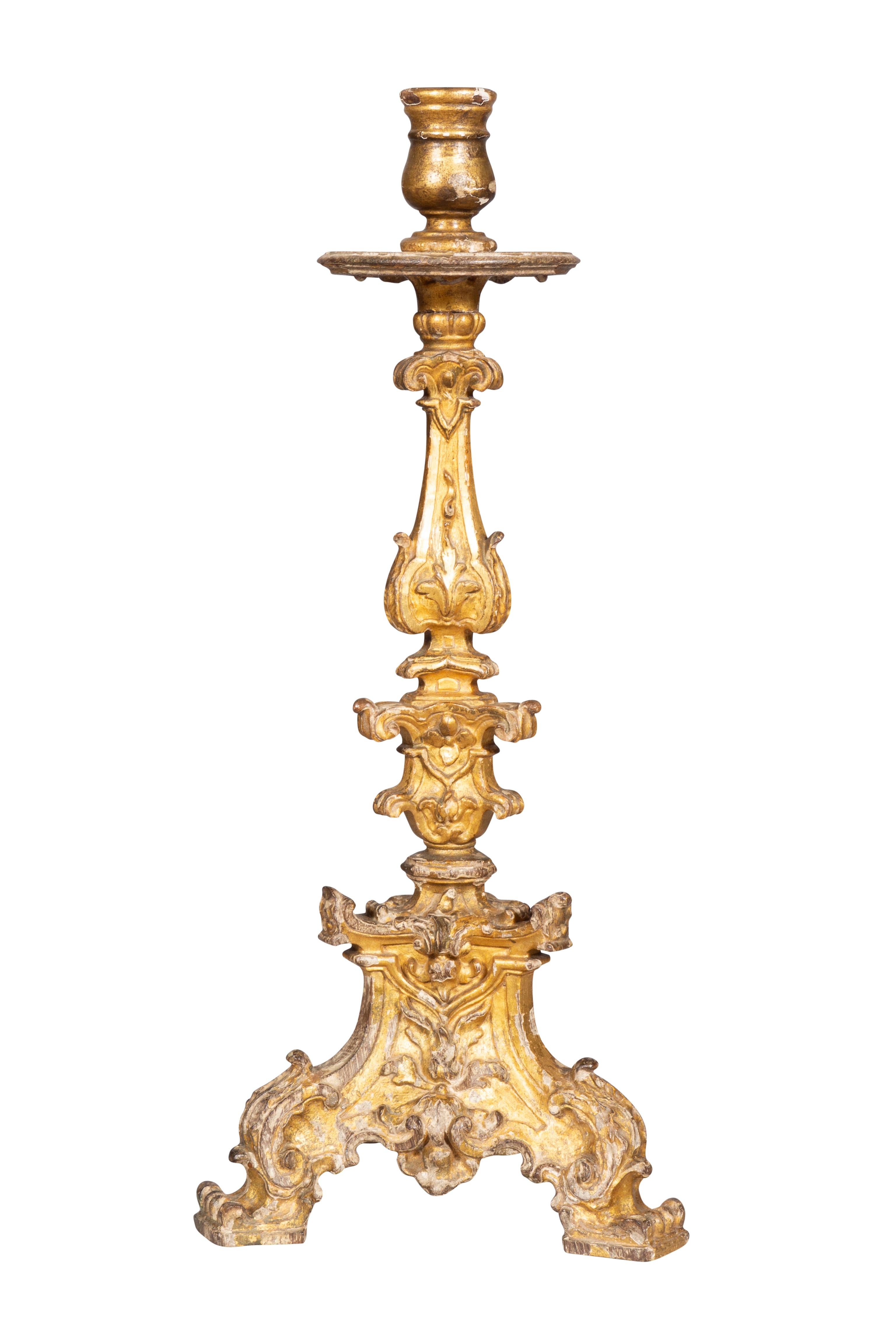 Pair Of Italian Baroque Giltwood Candlesticks For Sale 4