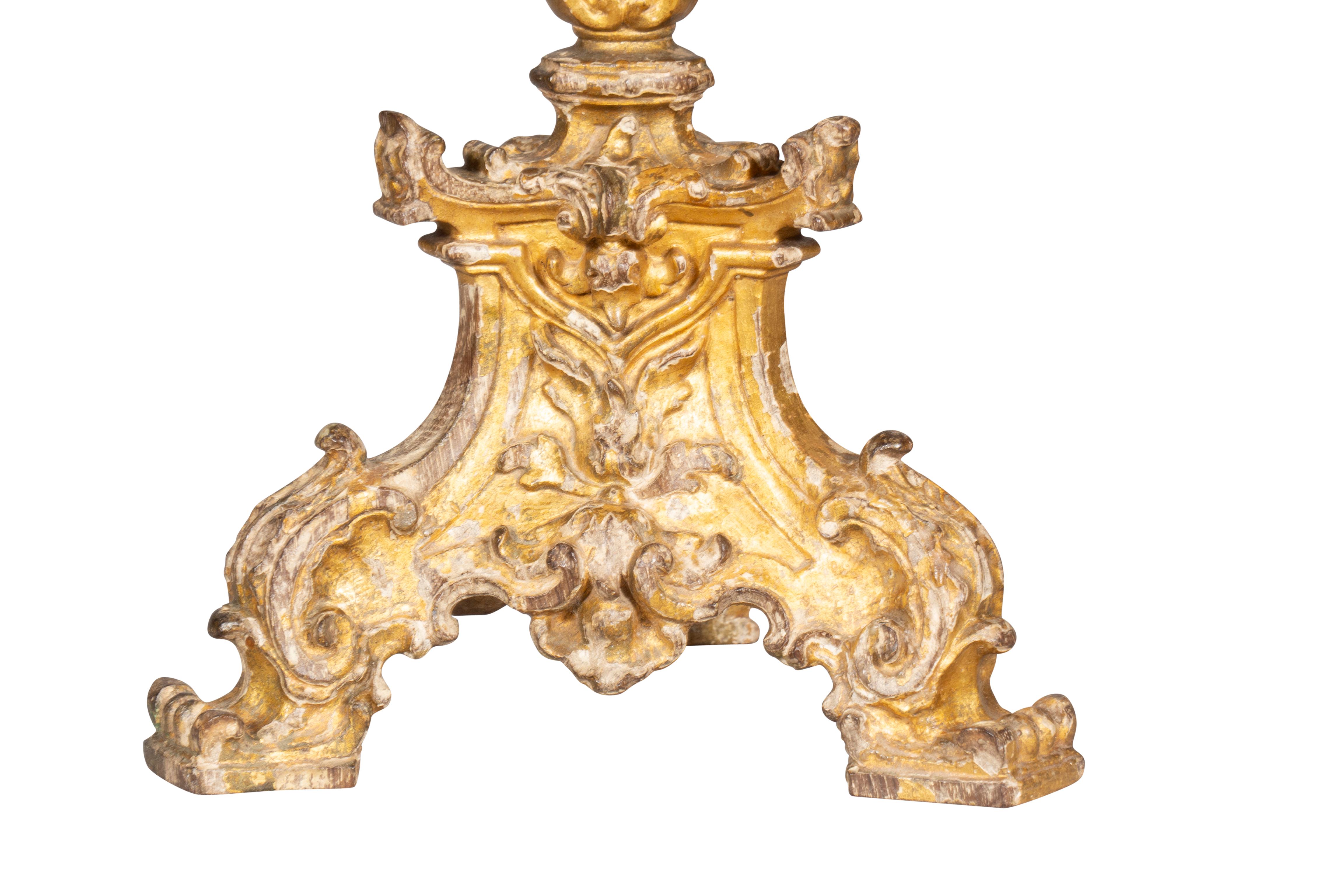 Pair Of Italian Baroque Giltwood Candlesticks For Sale 5