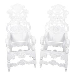 Pair of Italian Baroque Oak Throne Chairs, circa 1750