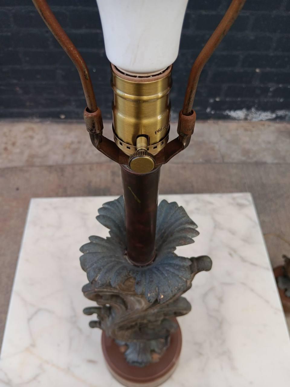 Pair of Italian Baroque Patinated Brass Table Lamps For Sale 1