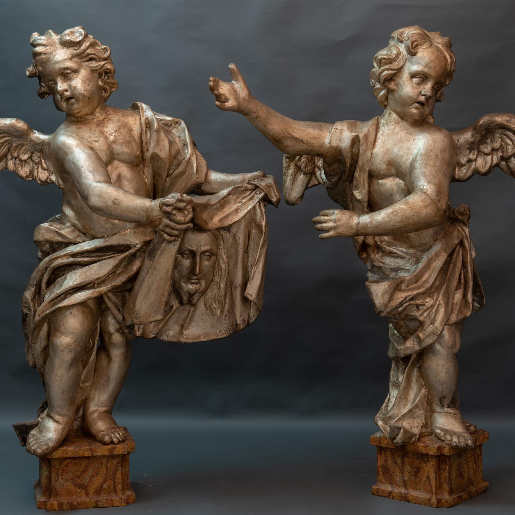 Pair of Italian Baroque Sculptures Period Papier Mâché Angels 1