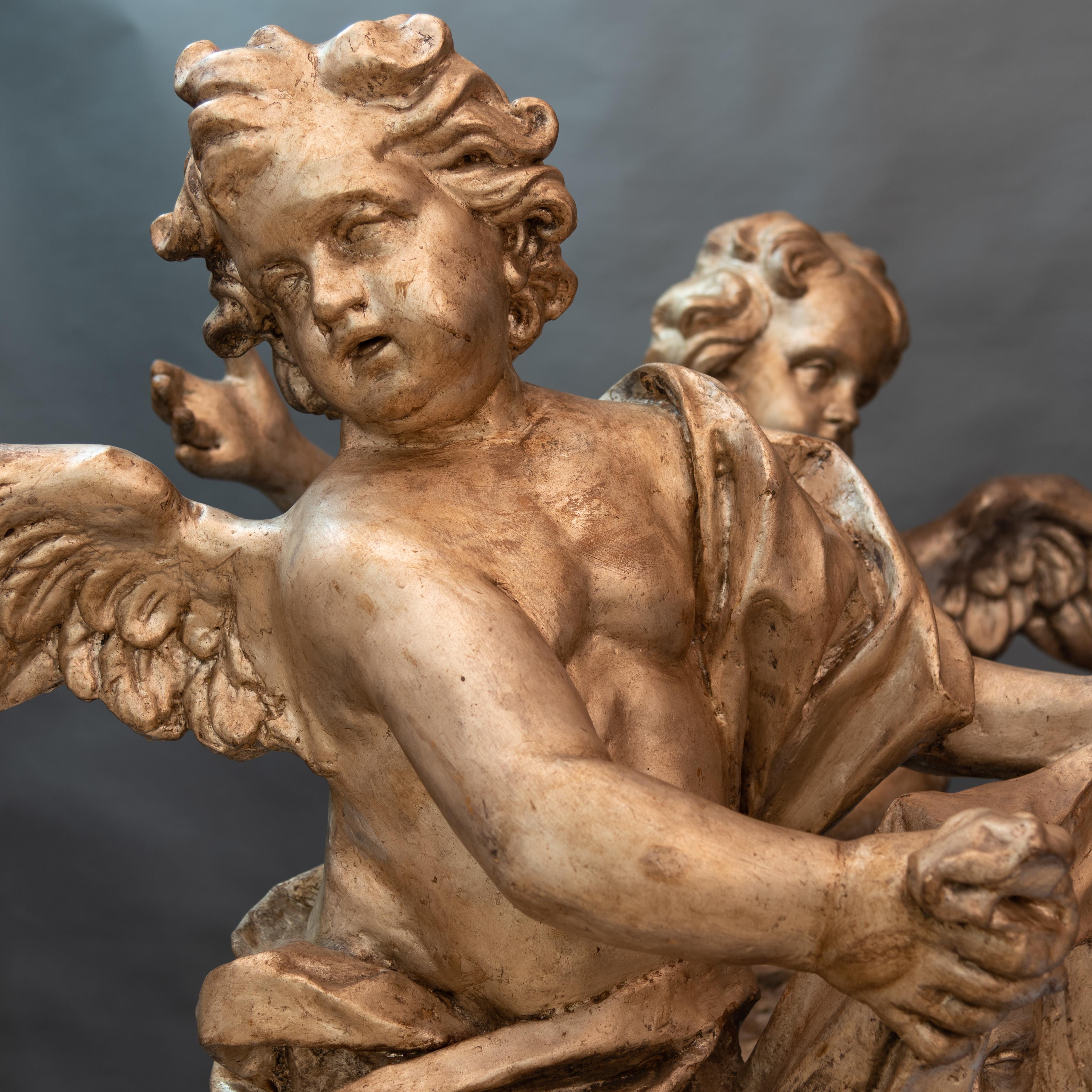 Pair of Italian Baroque Sculptures Period Papier Mâché Angels 2