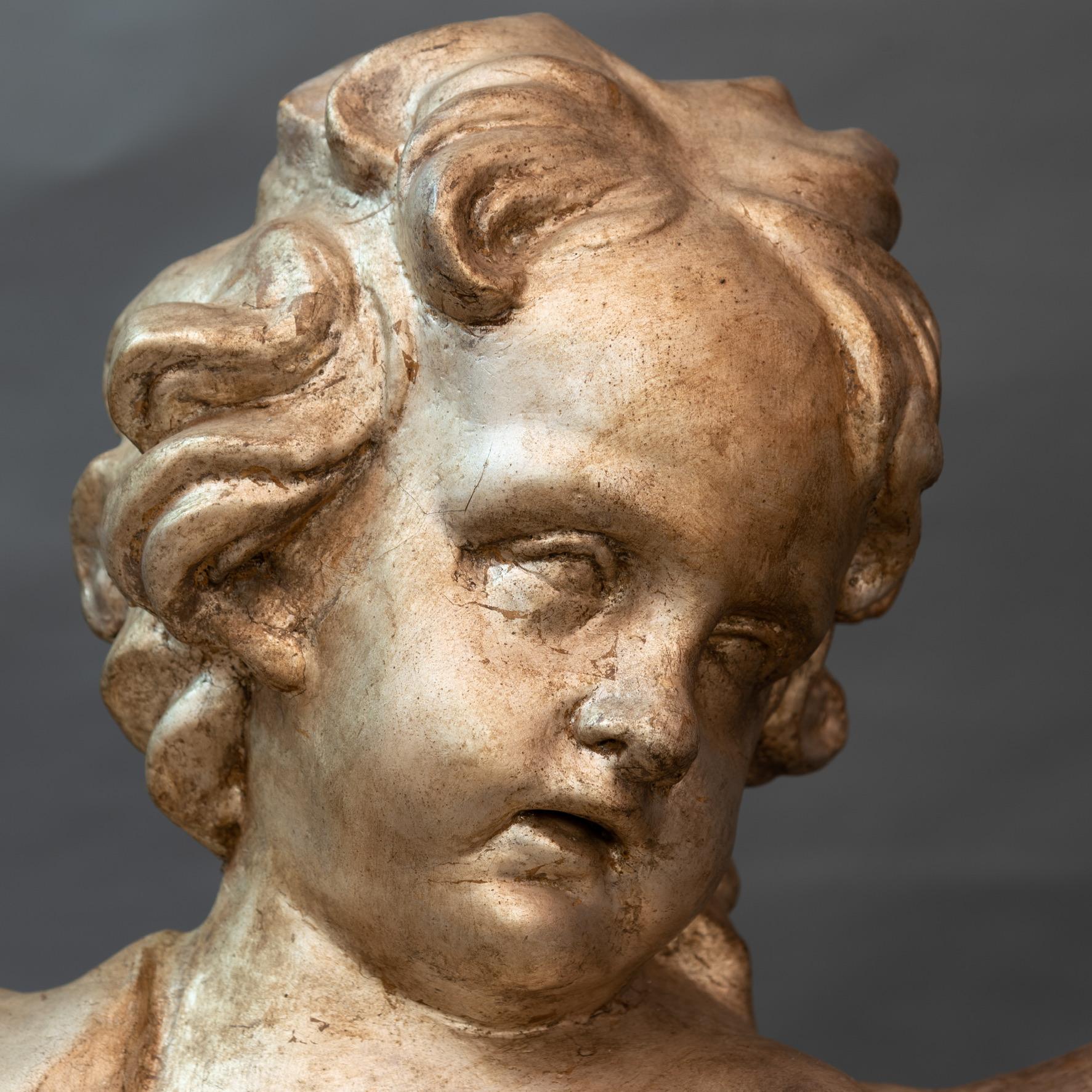 Other Pair of Italian Baroque Sculptures Period Papier Mâché Angels