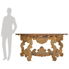 Pair Of Italian Baroque Period Patinated Wood Consoles/Center Table