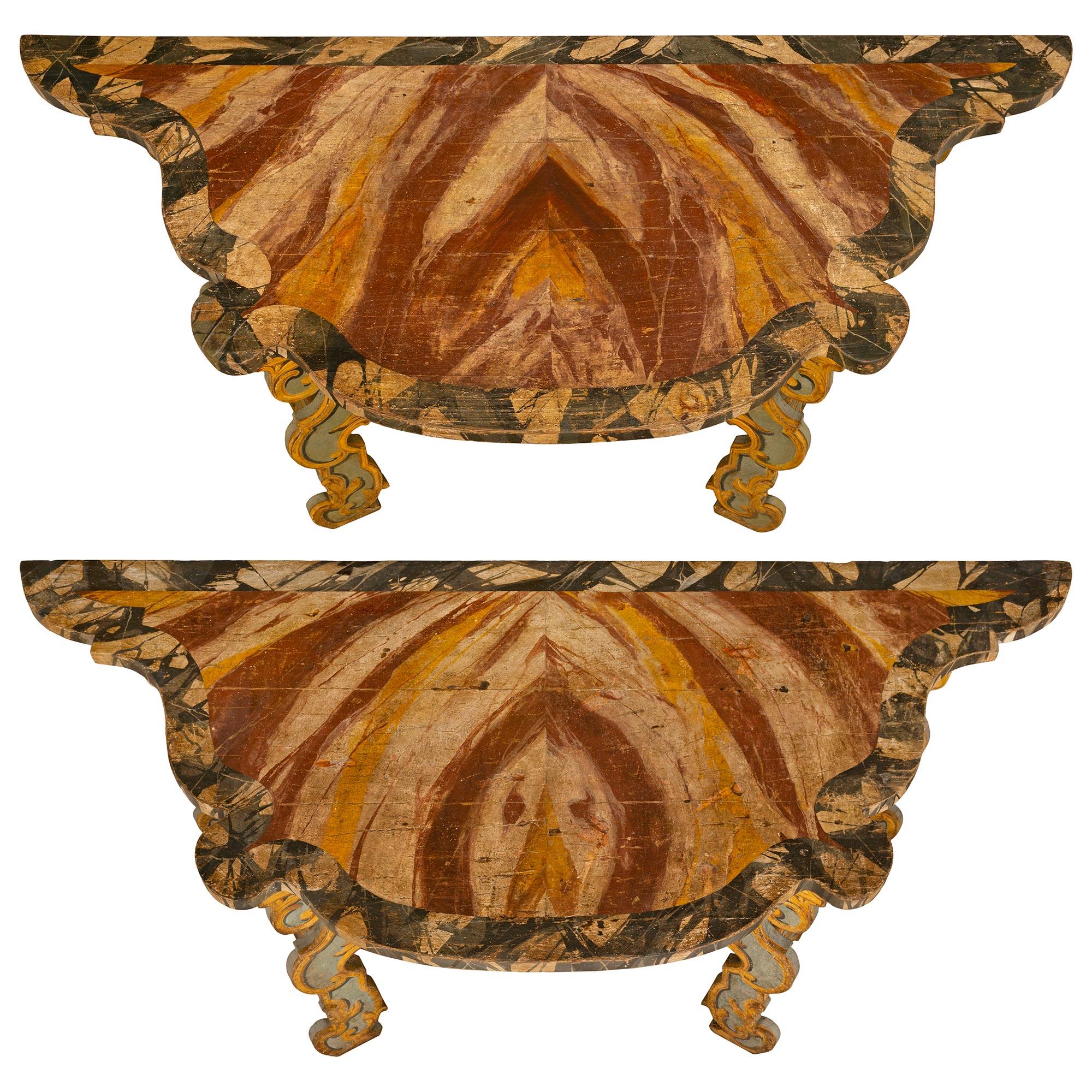 Pair Of Italian Baroque Period Patinated Wood Consoles/Center Table In Good Condition For Sale In West Palm Beach, FL