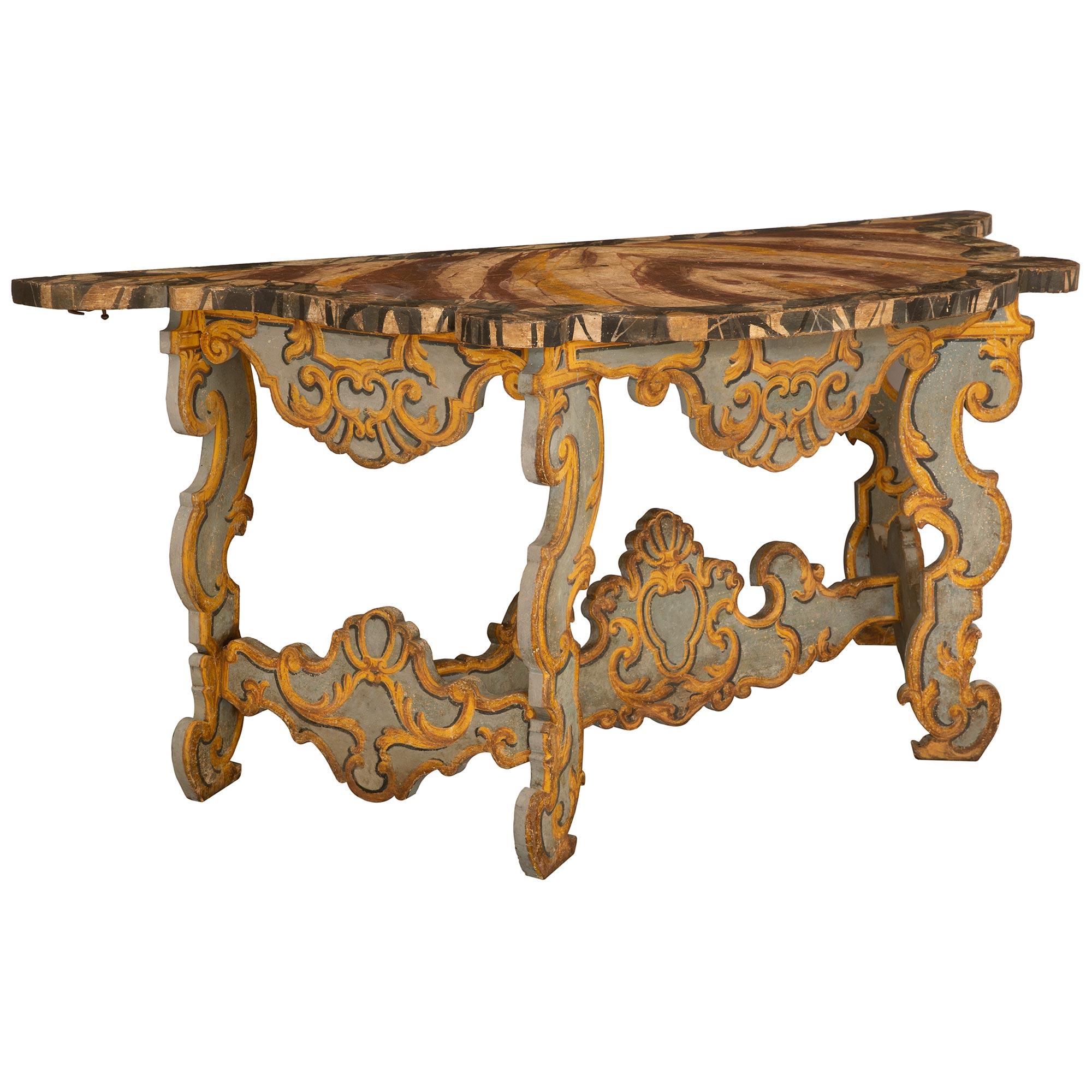 18th Century and Earlier Pair Of Italian Baroque Period Patinated Wood Consoles/Center Table For Sale