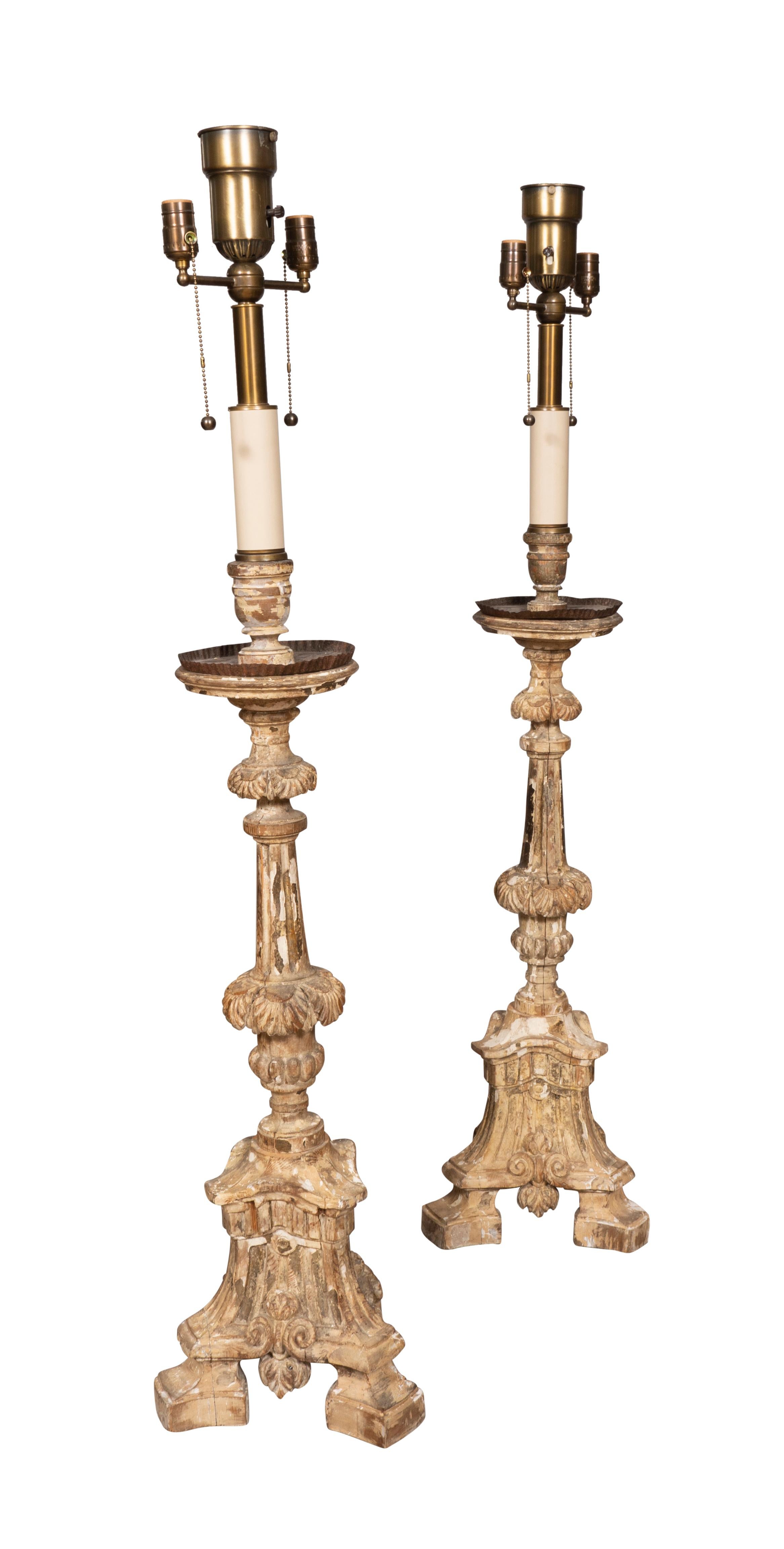 Pair of Italian Baroque Pricket Stick Table Lamps For Sale 1