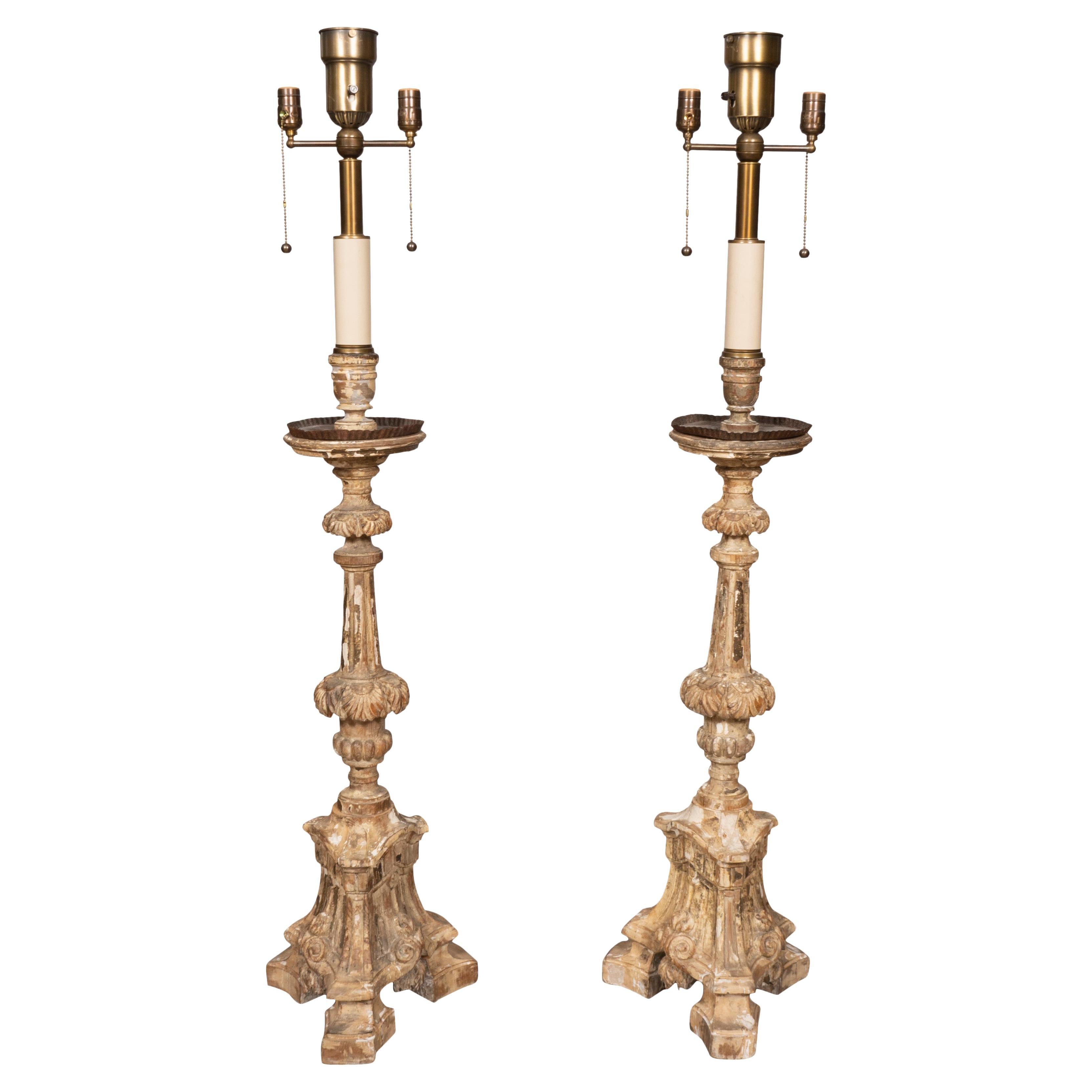 Pair of Italian Baroque Pricket Stick Table Lamps For Sale