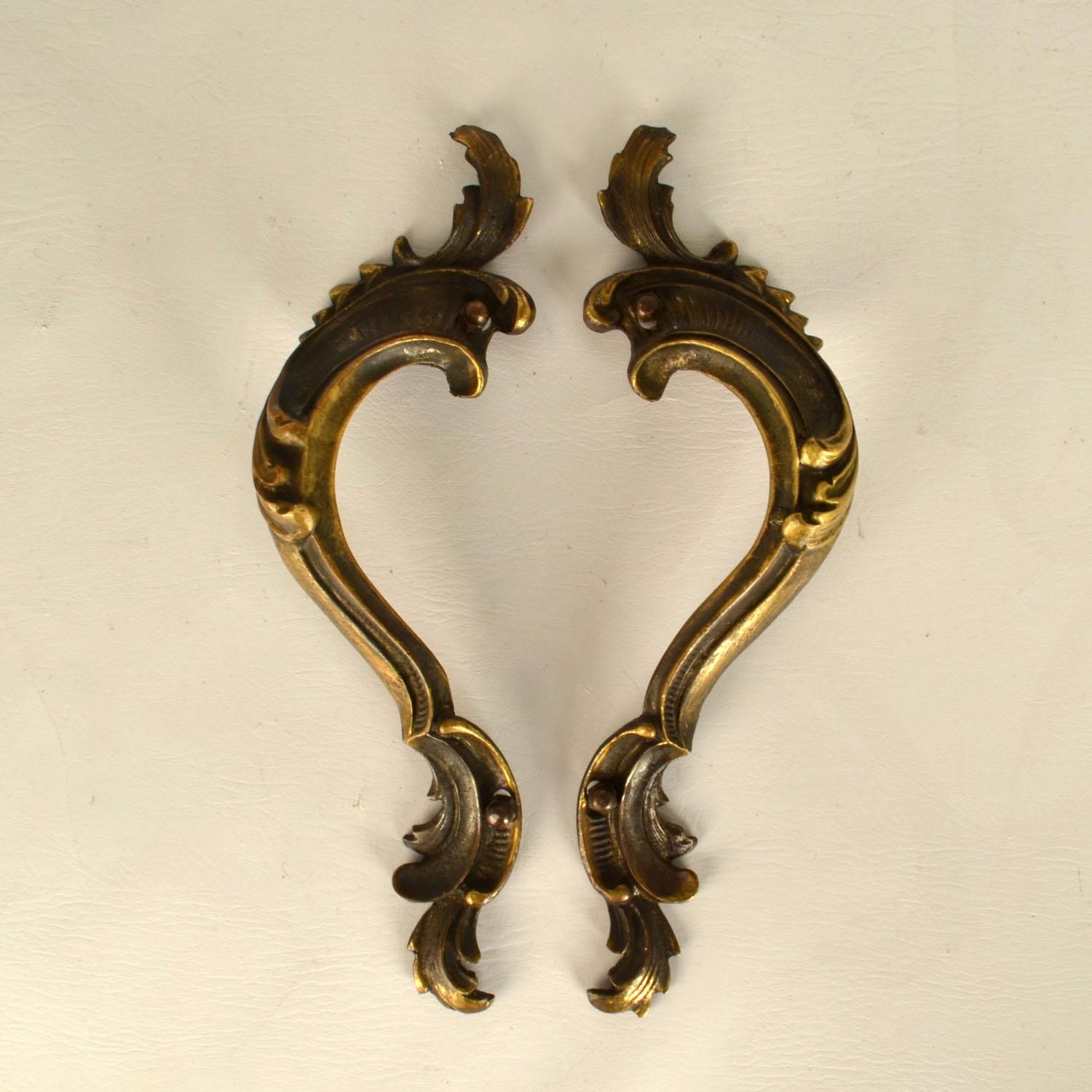 Calco Double Pair of Italian Baroque Push Pull Bronze Door Handles in vendita