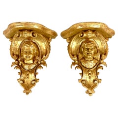 Pair Of Italian Baroque Revival Gilt Wood Wall Brackets