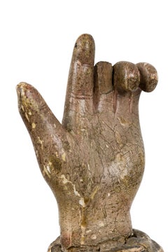 Pair of Italian Baroque Silver Gilt and Painted Hand Form Reliquaries