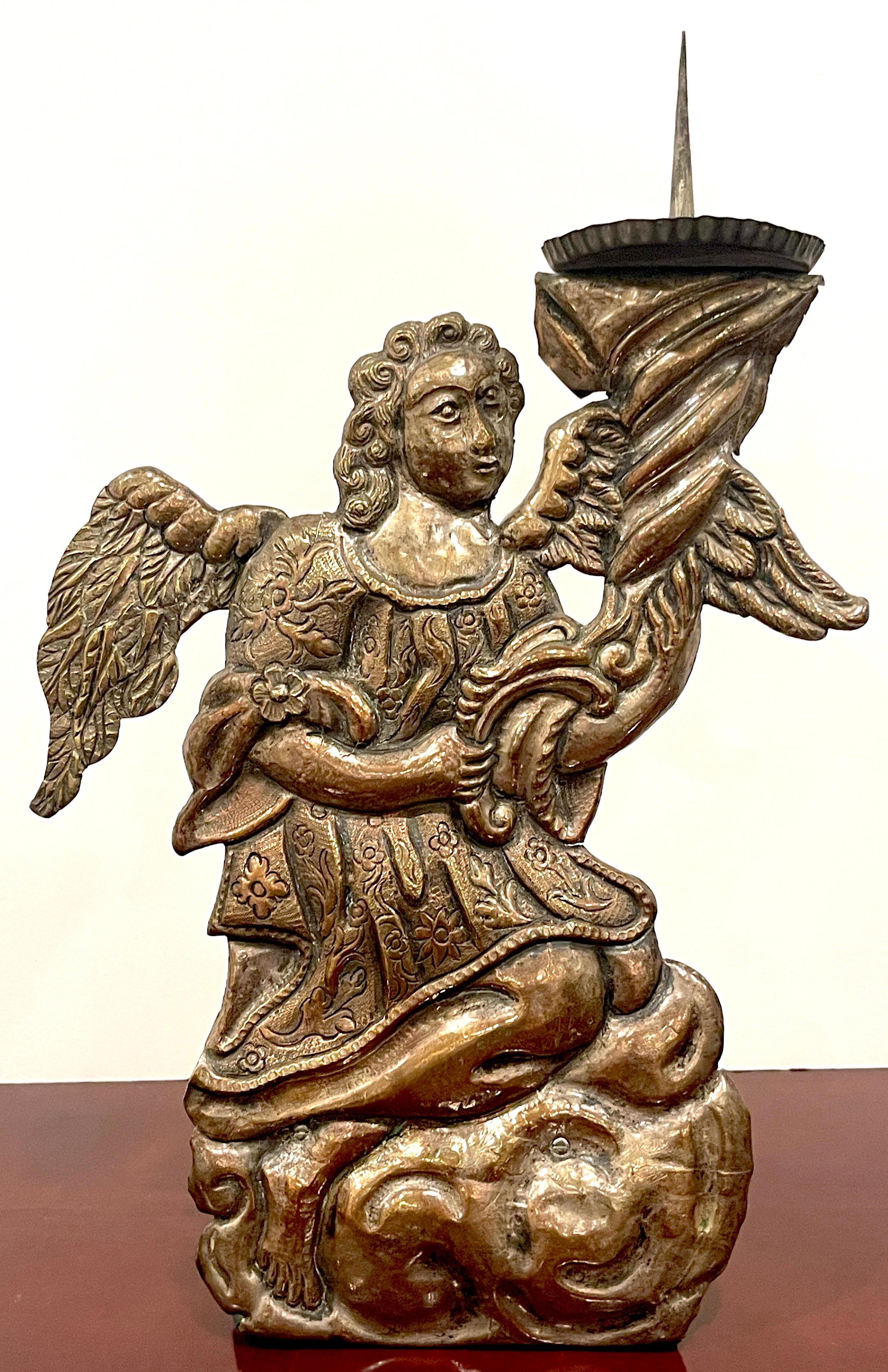 Pair of Italian Baroque Silverplated Angel Candlesticks /Prickets For Sale 5