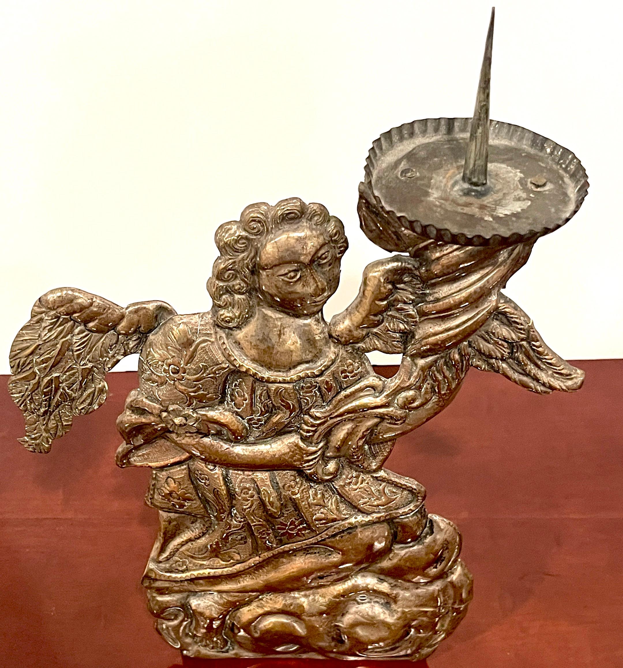 Pair of Italian Baroque Silverplated Angel Candlesticks /Prickets For Sale 6