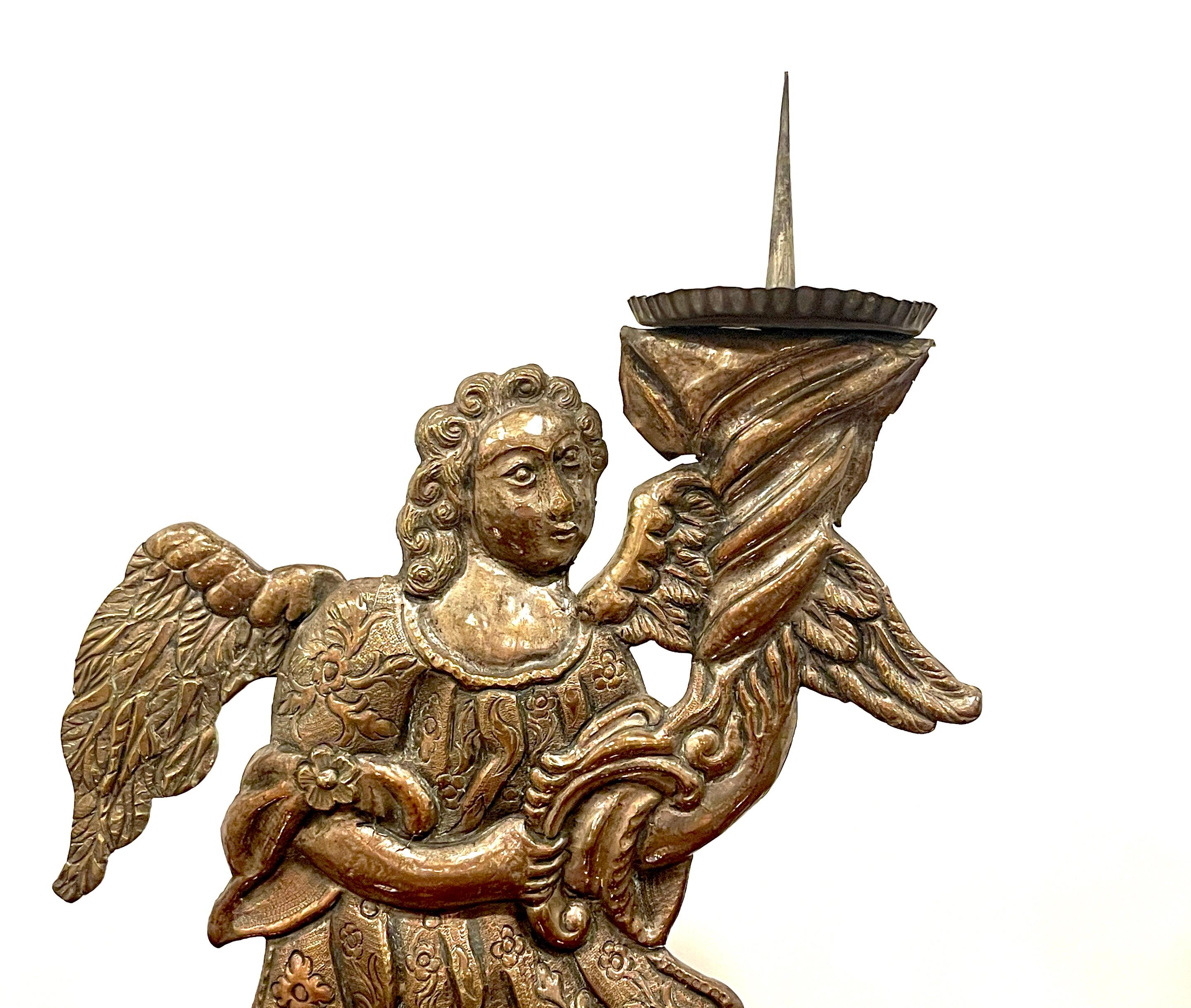 Pair of Italian Baroque Silverplated Angel Candlesticks /Prickets For Sale 7