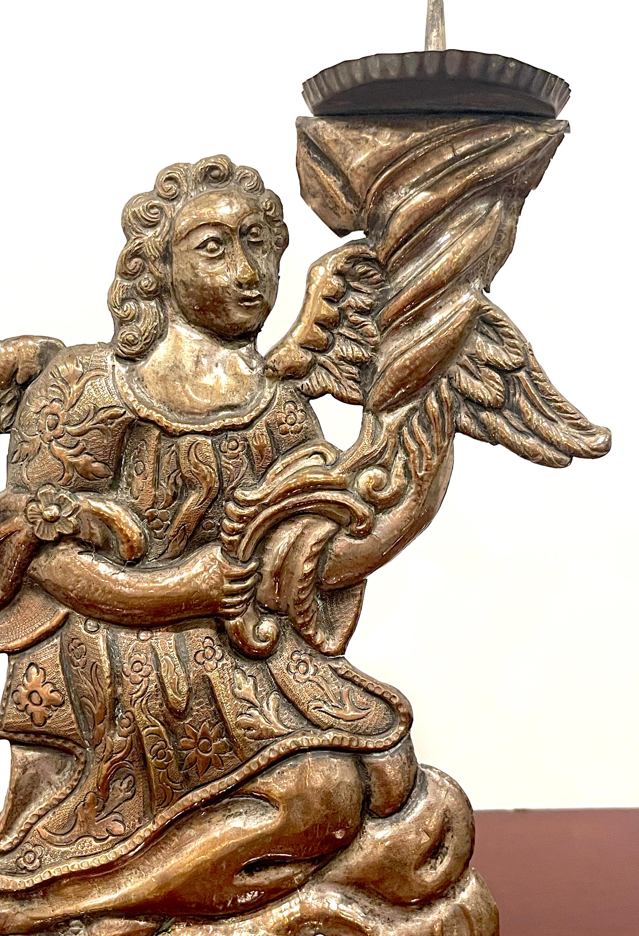 Pair of Italian Baroque Silverplated Angel Candlesticks /Prickets For Sale 9