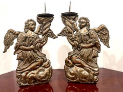 Pair of Italian Baroque Silverplated Angel Candlesticks /Prickets