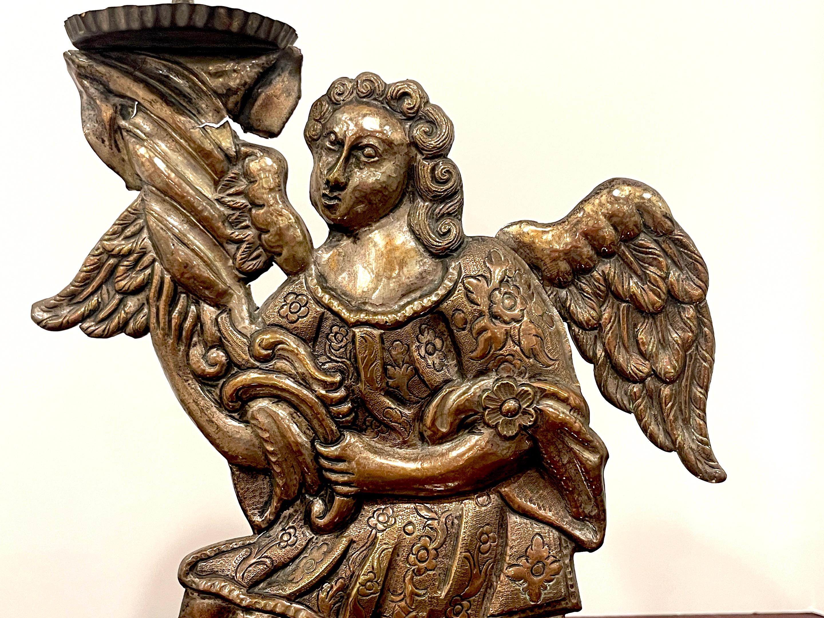 Pair of Italian Baroque Silverplated Angel Candlesticks /Prickets For Sale 1