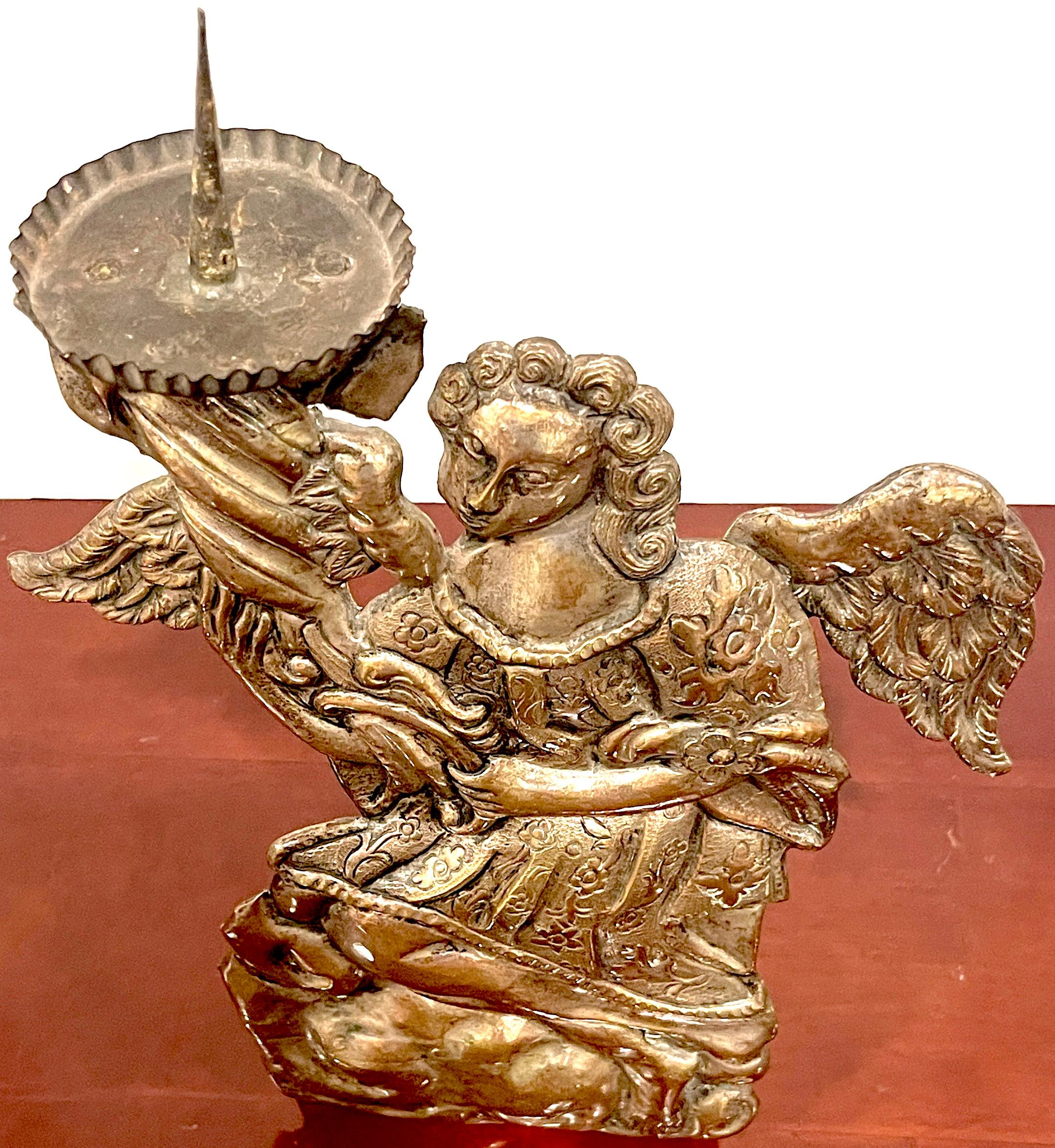 Pair of Italian Baroque Silverplated Angel Candlesticks /Prickets For Sale 3