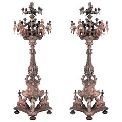 Pair of Italian Baroque Carved Wood Floor Torchieres