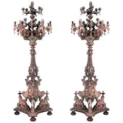 Pair of Italian Baroque Carved Wood Floor Torchieres