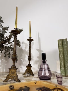Pair of Italian Baroque-Style Church Candlesticks in Gilt Bronze