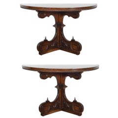 Pair of Italian Baroque Style Demilune Console Tables a Forming Round Table