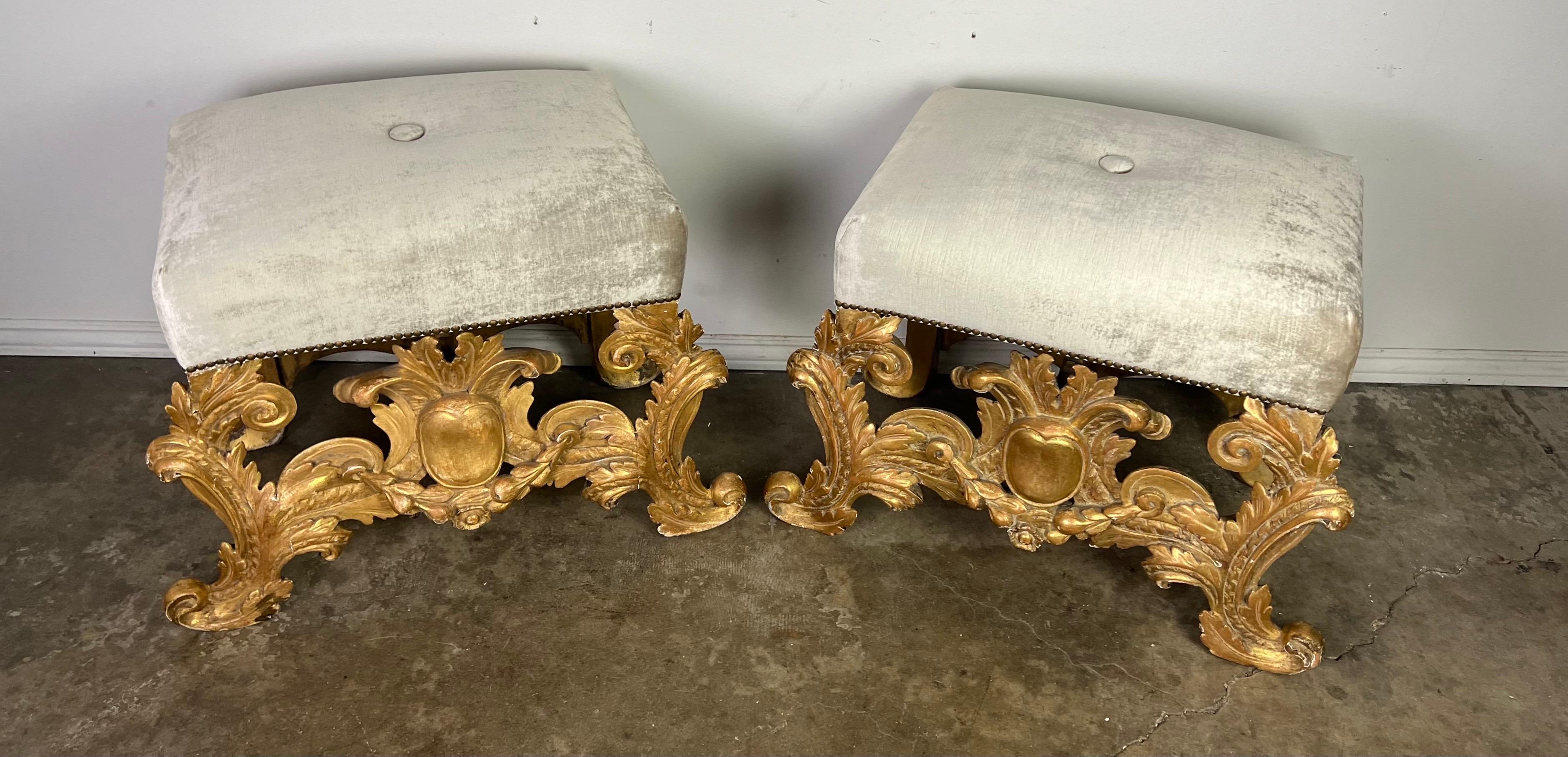 Pair of Italian Baroque Style Gilt Wood Benches C. 1920 For Sale 4