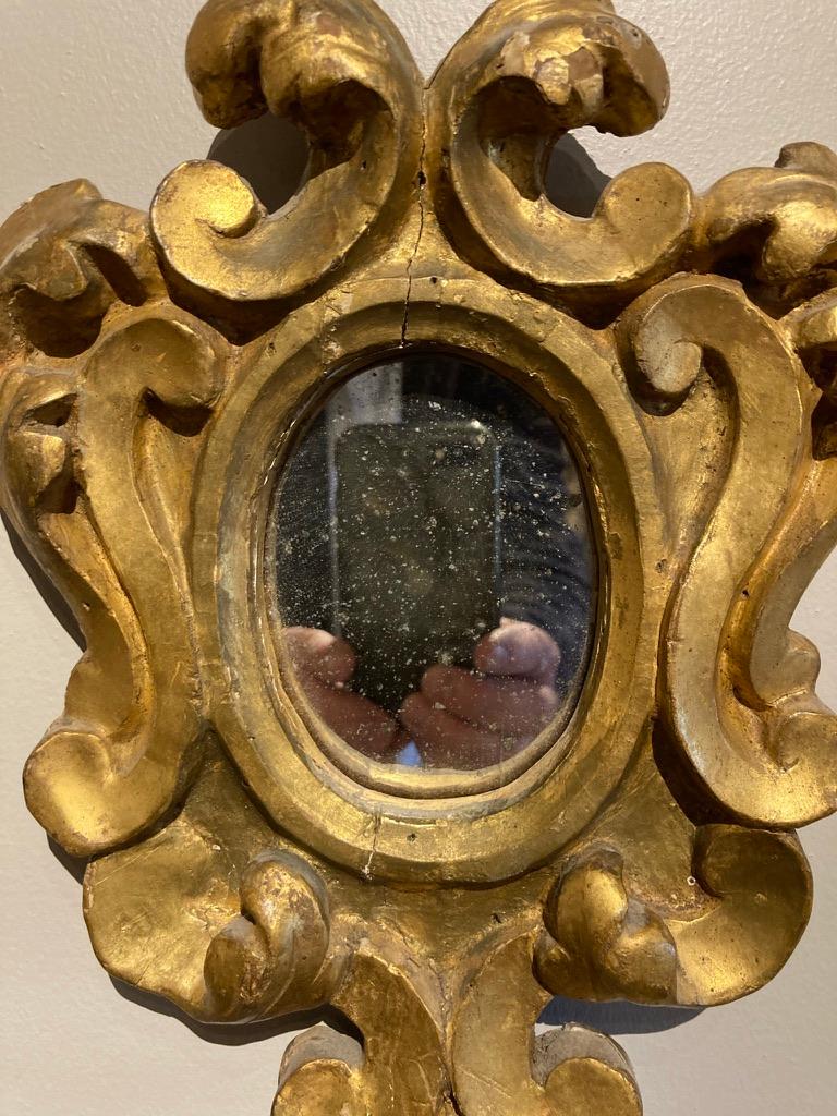 Pair of Italian Baroque Style Gilt Wood Small Scale Mirrors 1