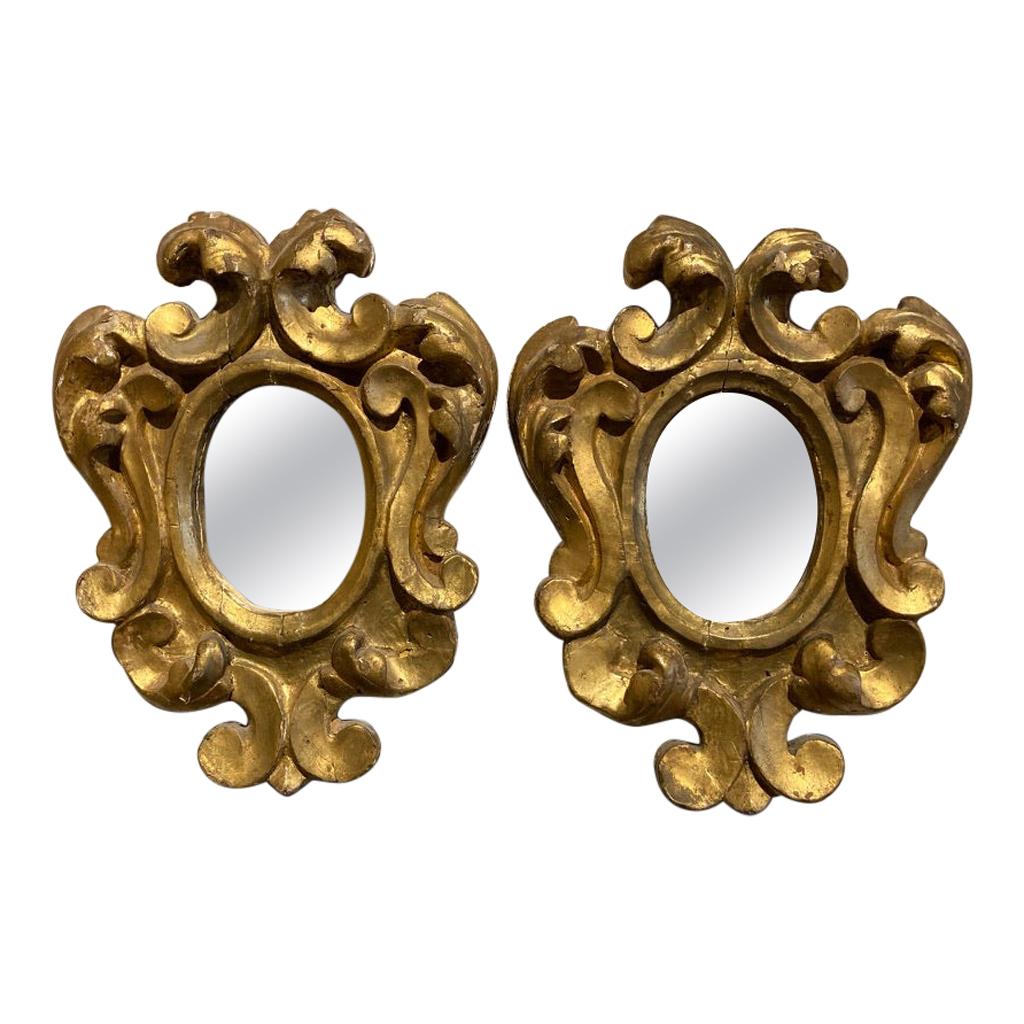 Pair of Italian Baroque Style Gilt Wood Small Scale Mirrors