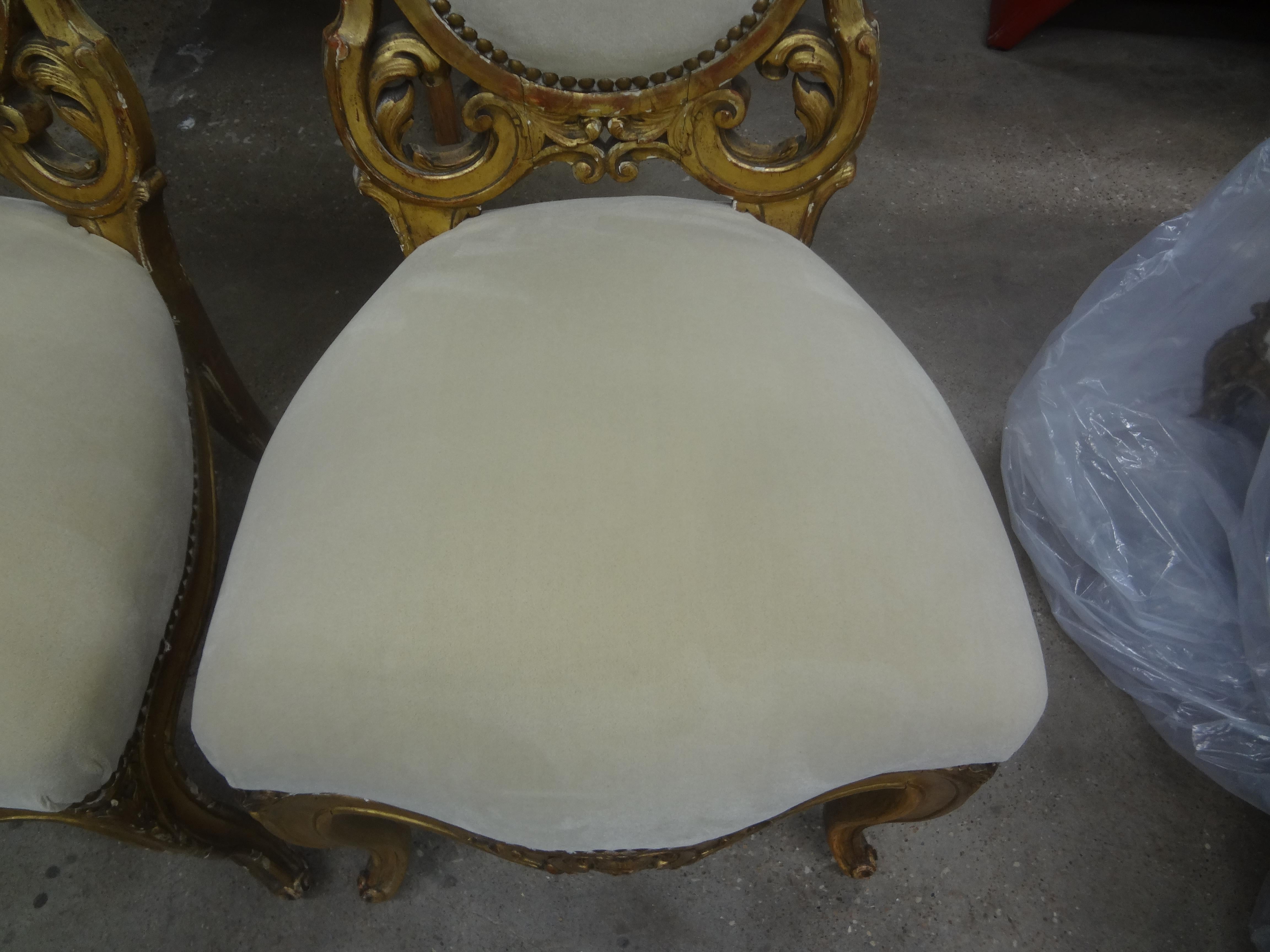 Mohair Pair of Italian Baroque Style Giltwood Chairs For Sale